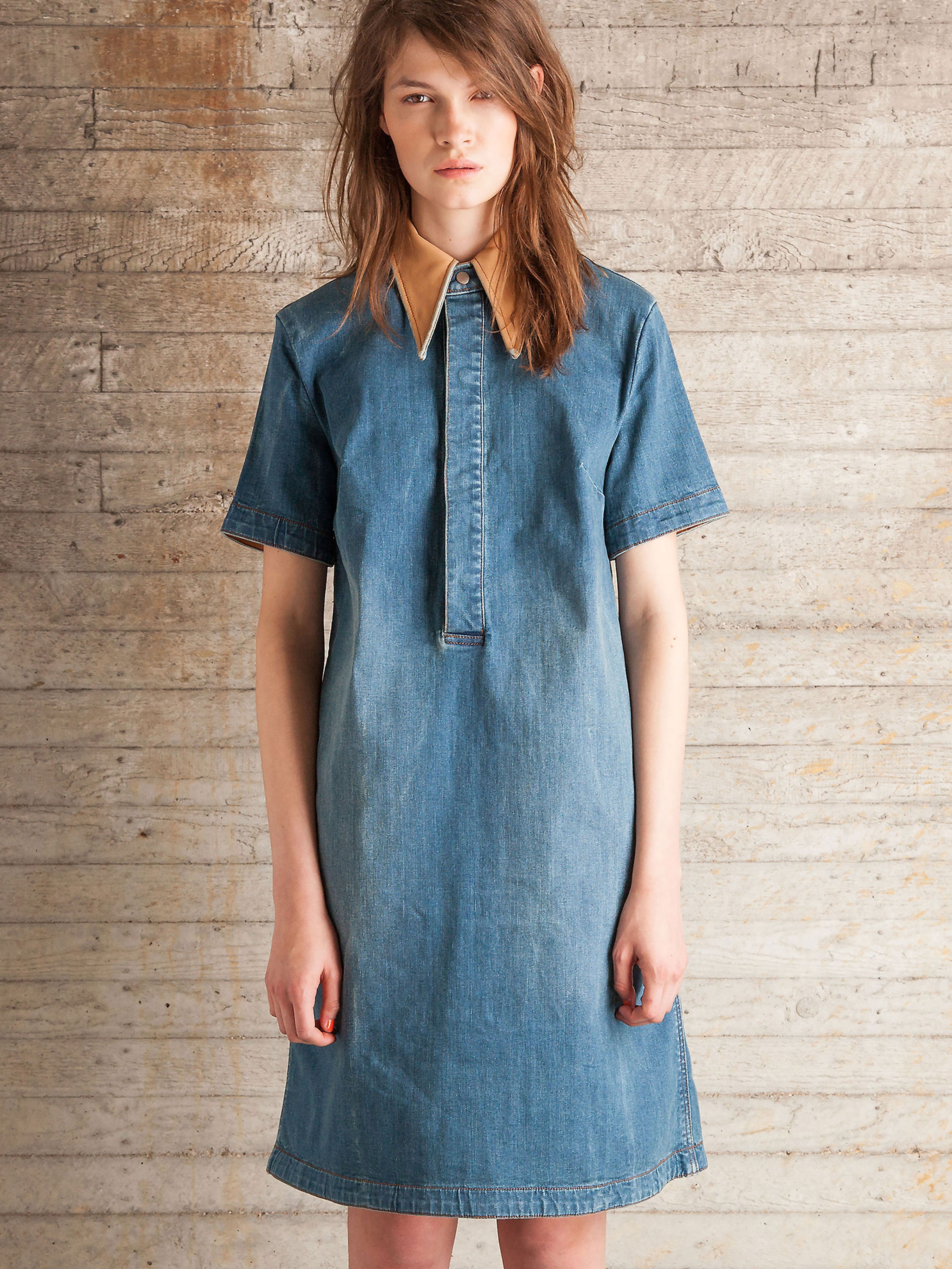 denim swing dress Seventies statement collar denim dress – JENA.THEO