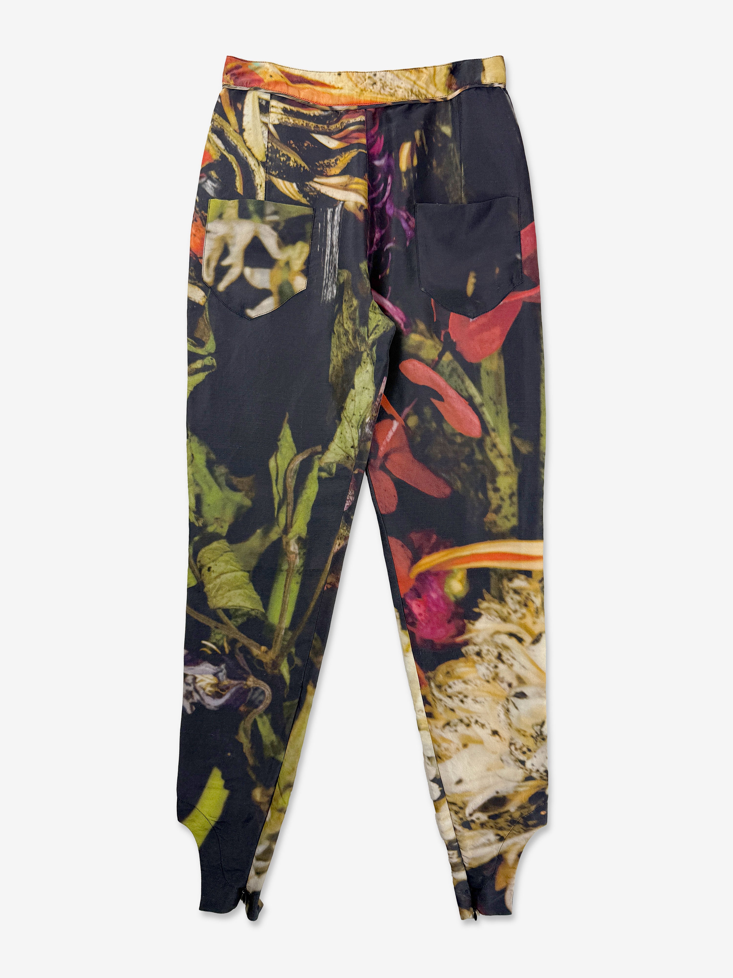 Dead flowers print silk trouser