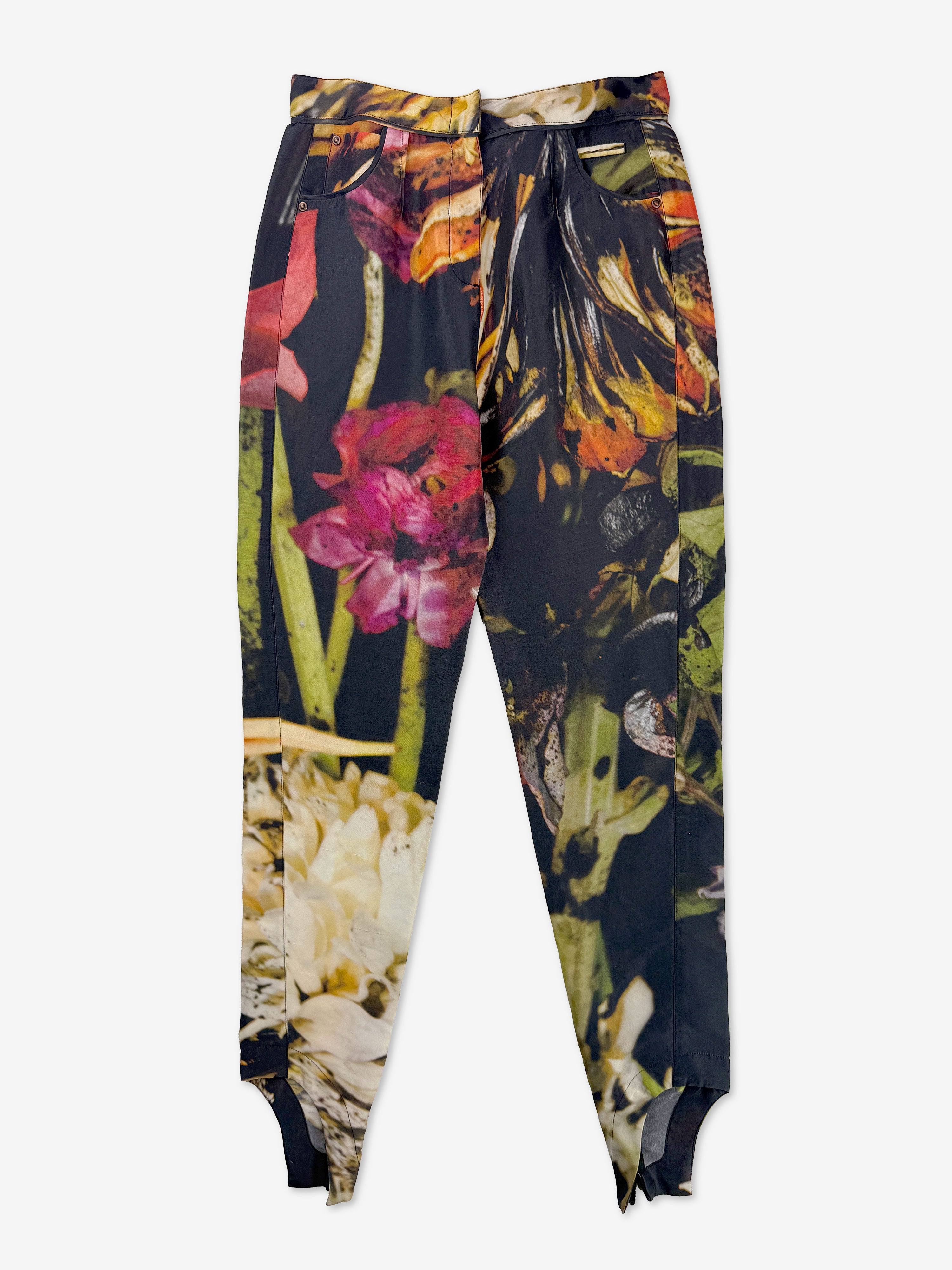 Dead flowers print silk trouser