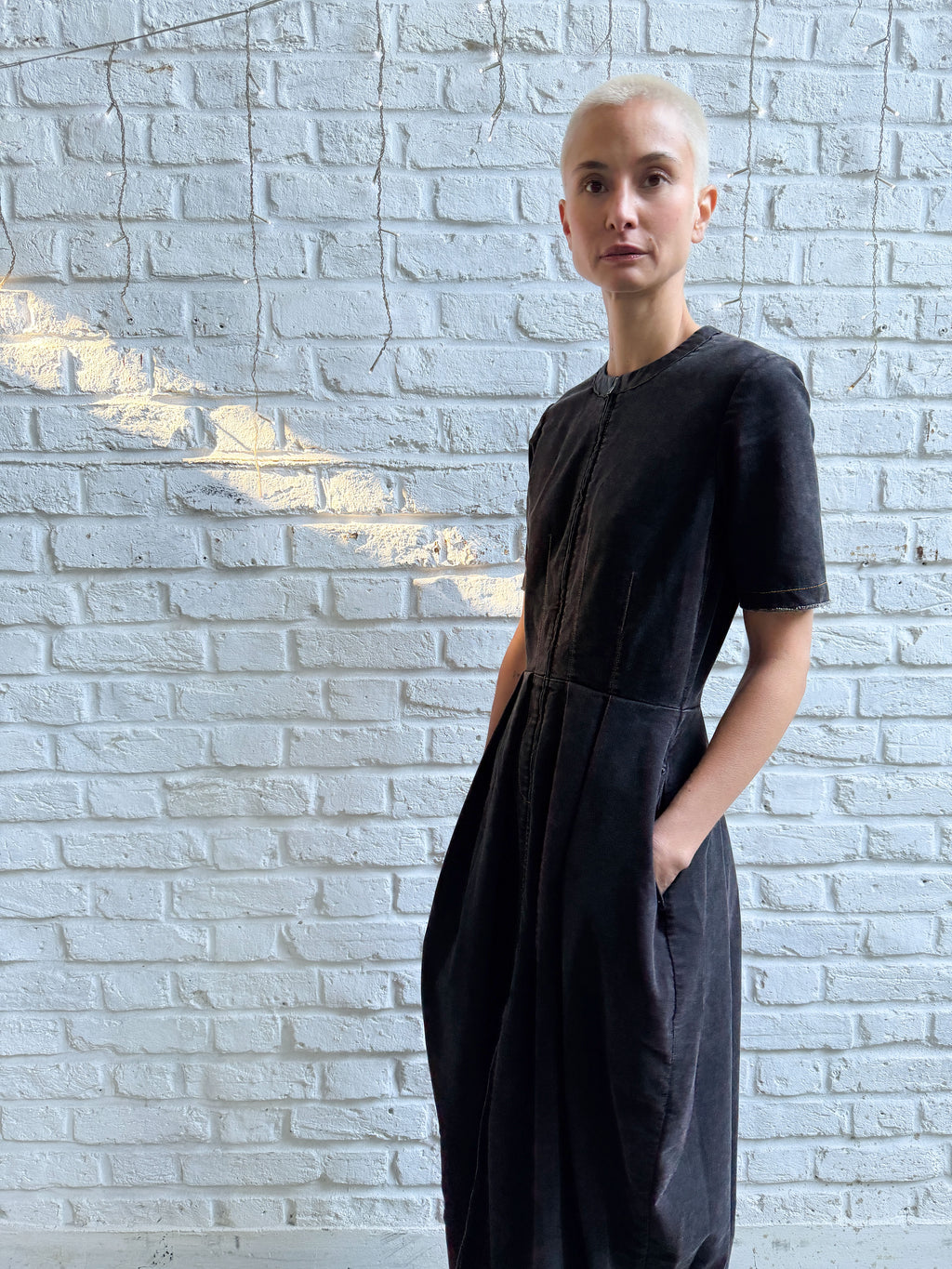 Sculpted denim maxi dress