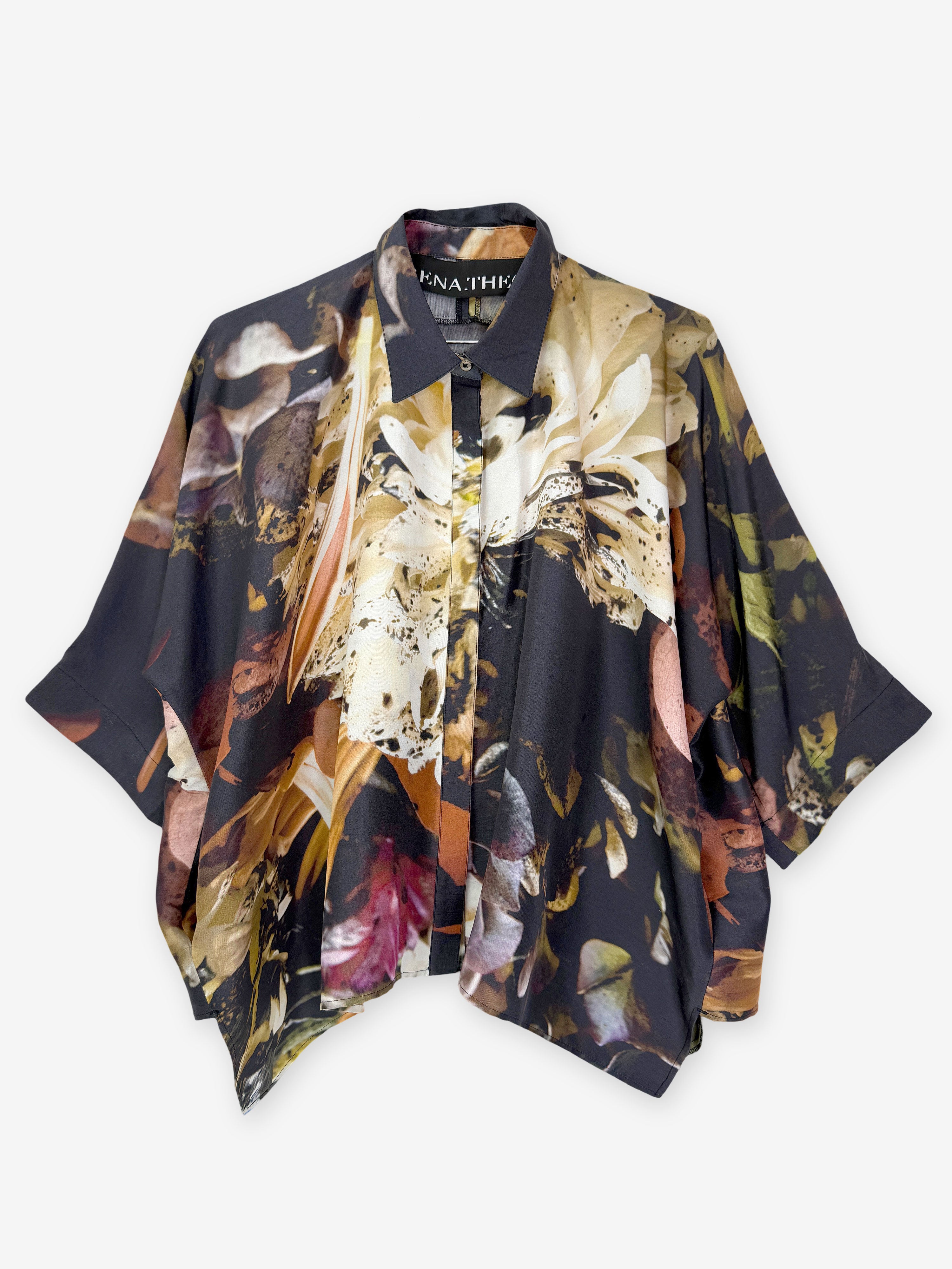 Dead flowers print silk shirt