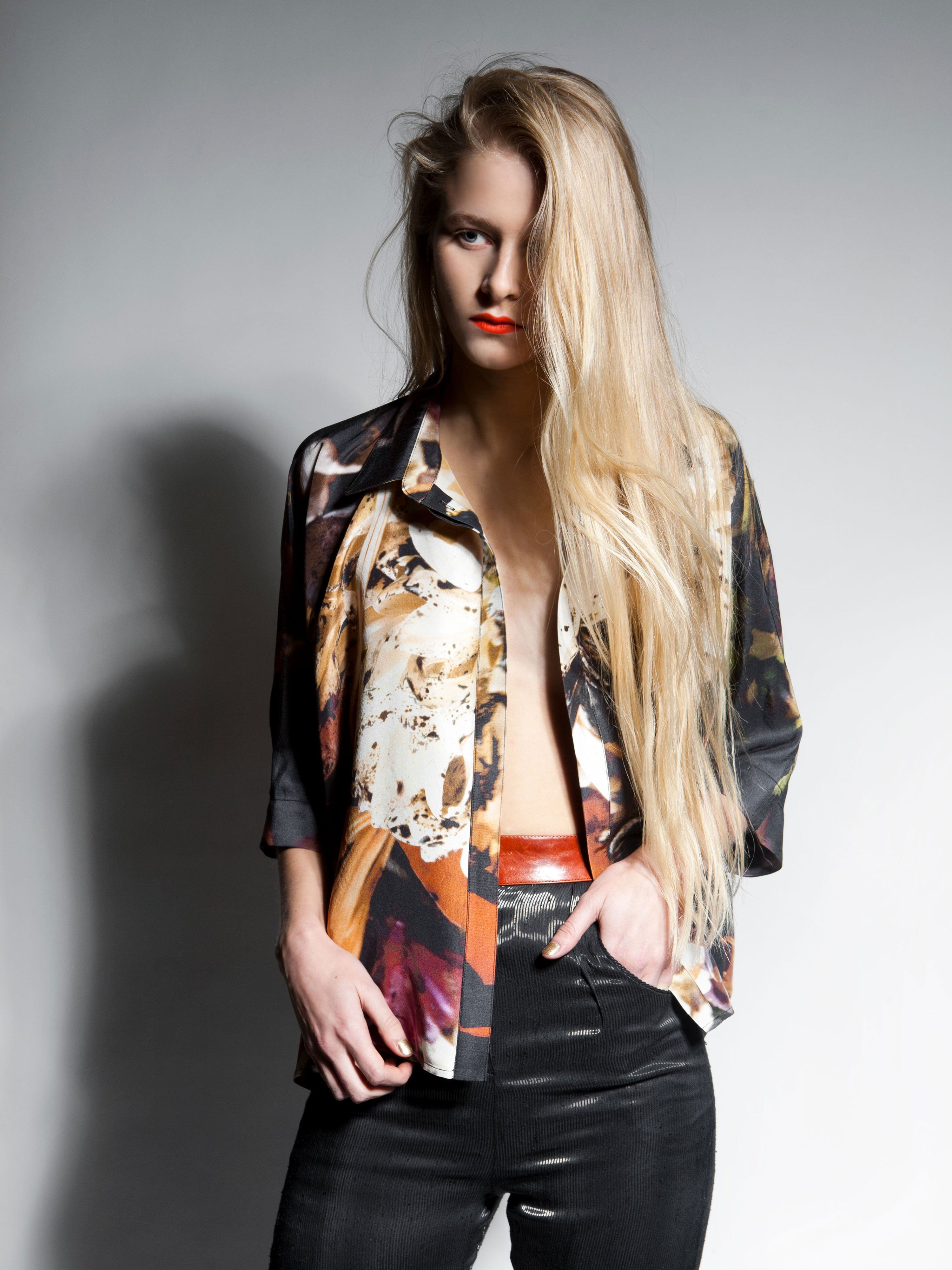 Dead flowers print silk shirt