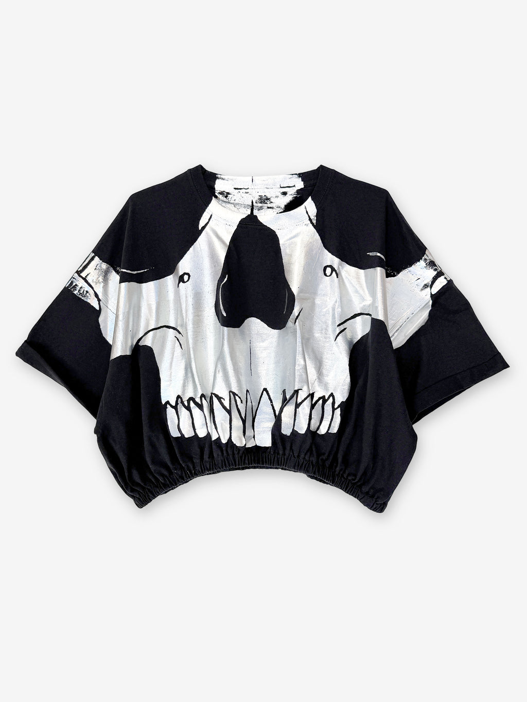 Skull print oversized T-shirt with gathered hem