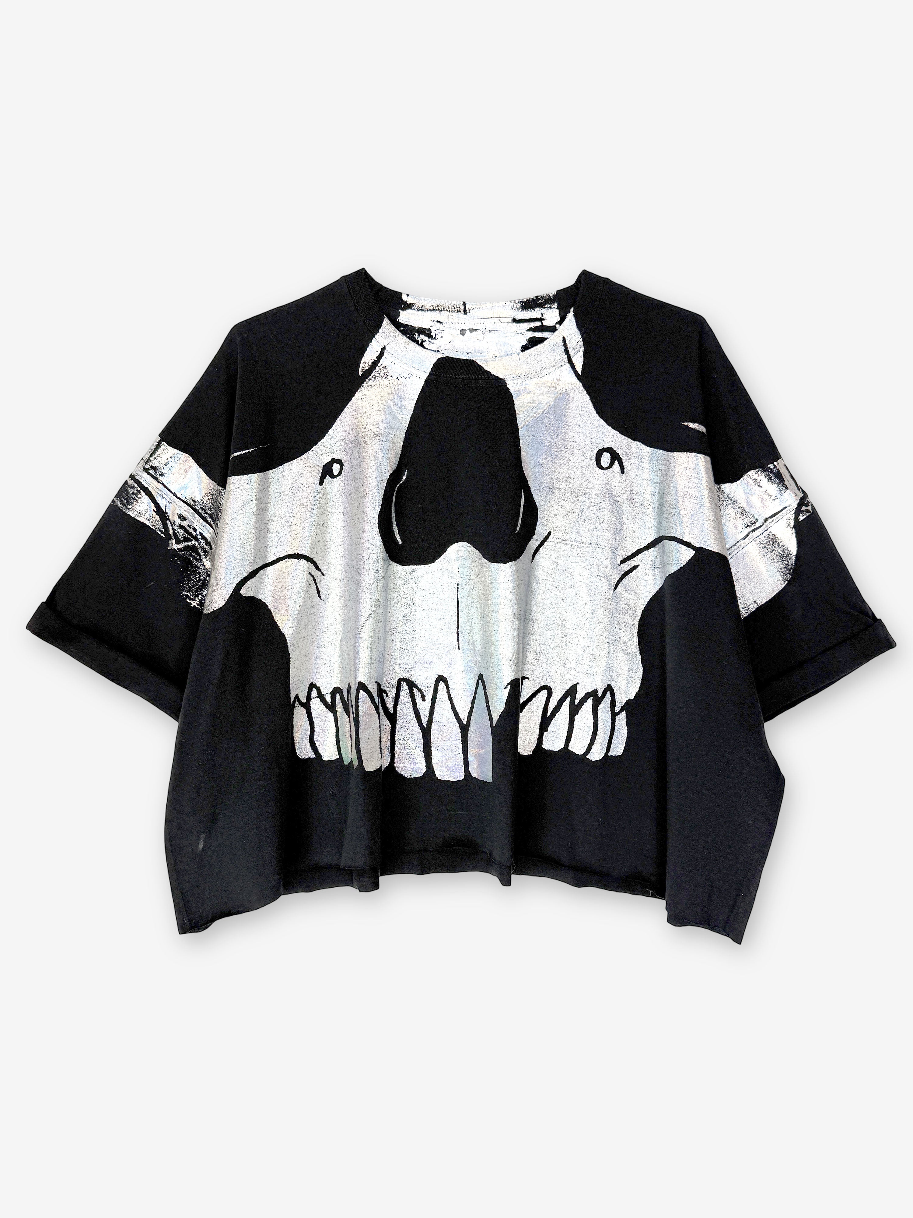 Skull print oversized T-shirt with raw edge hem