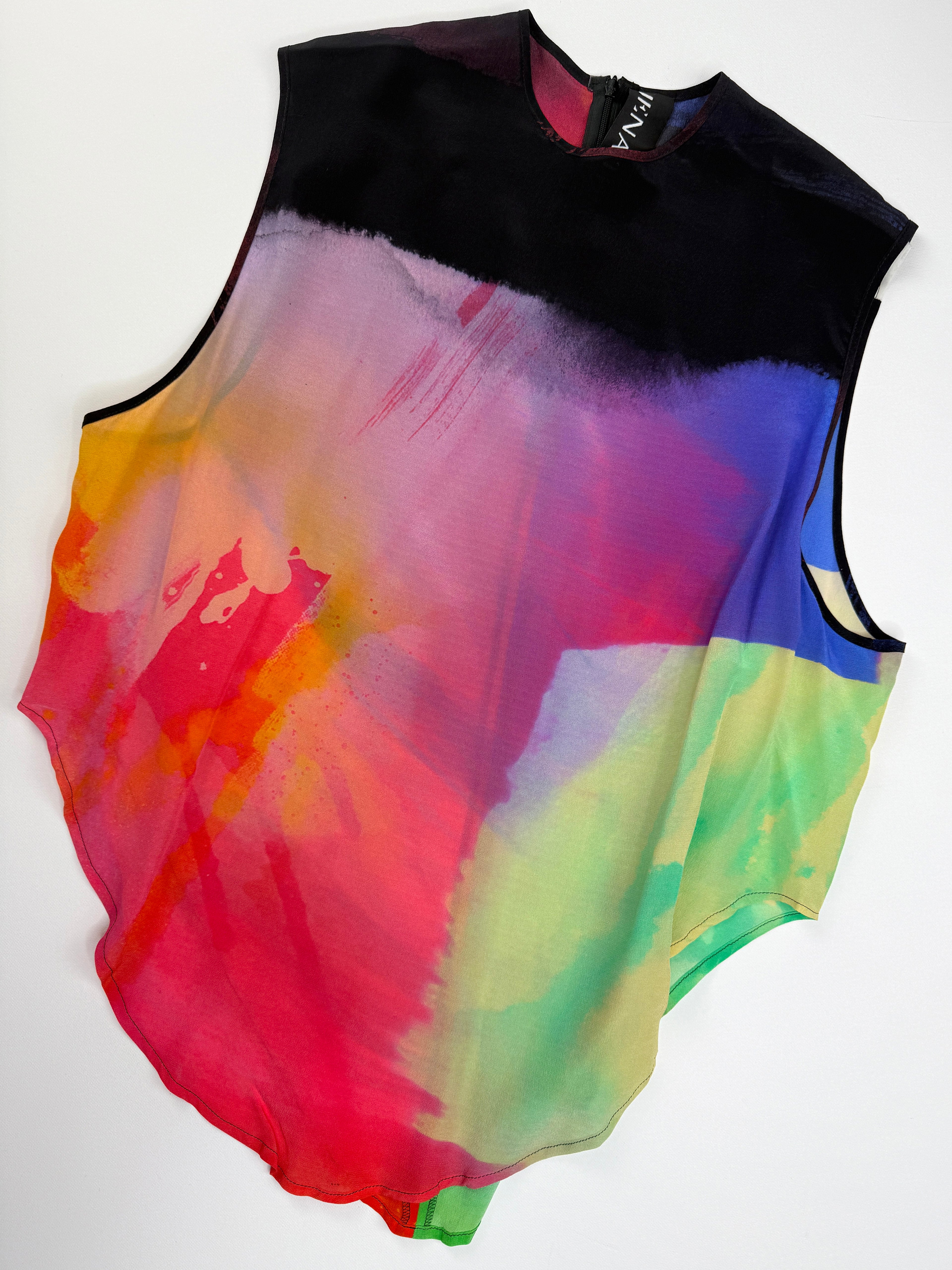 Rainbow print silk vest