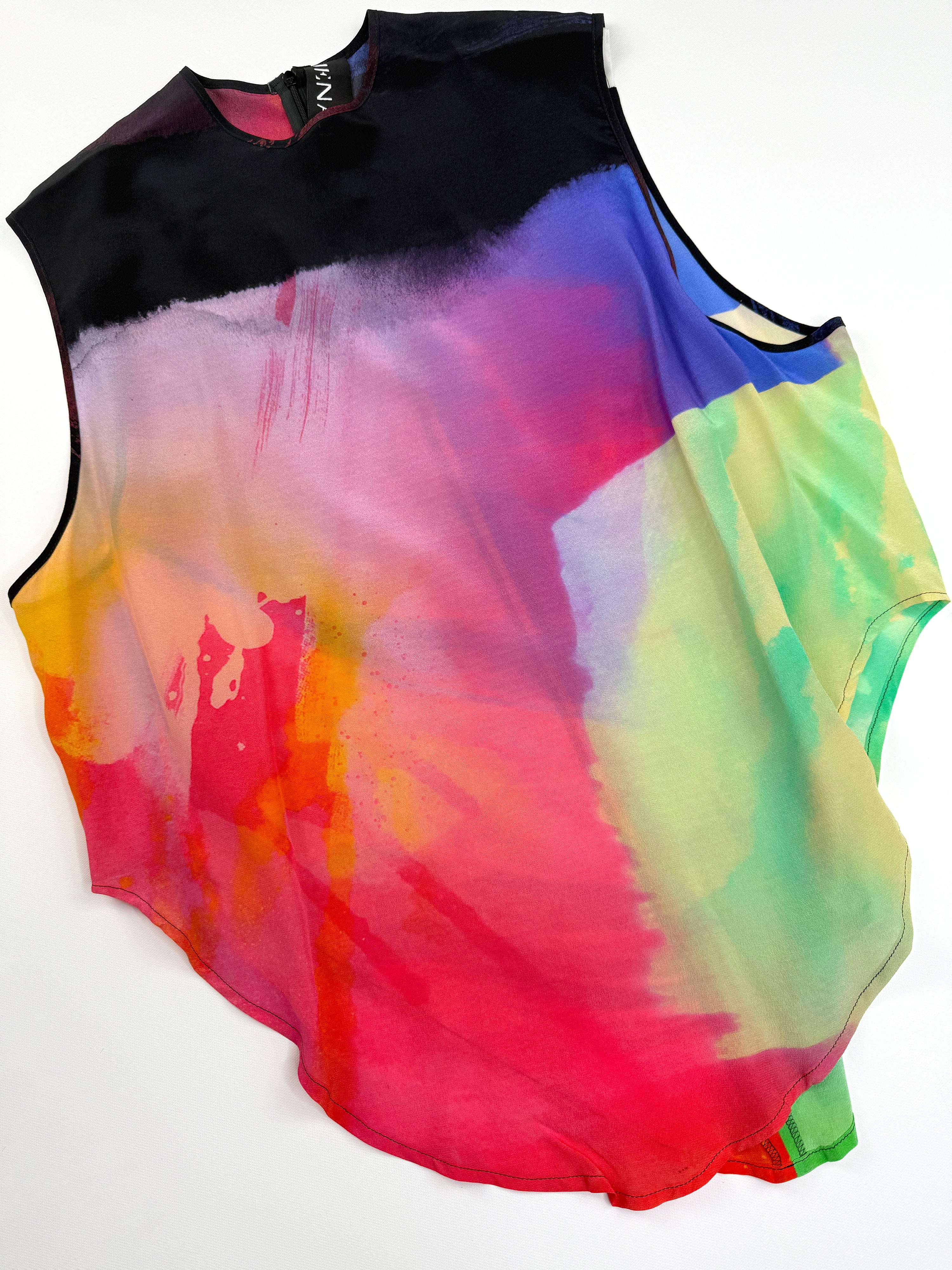 Rainbow print silk vest