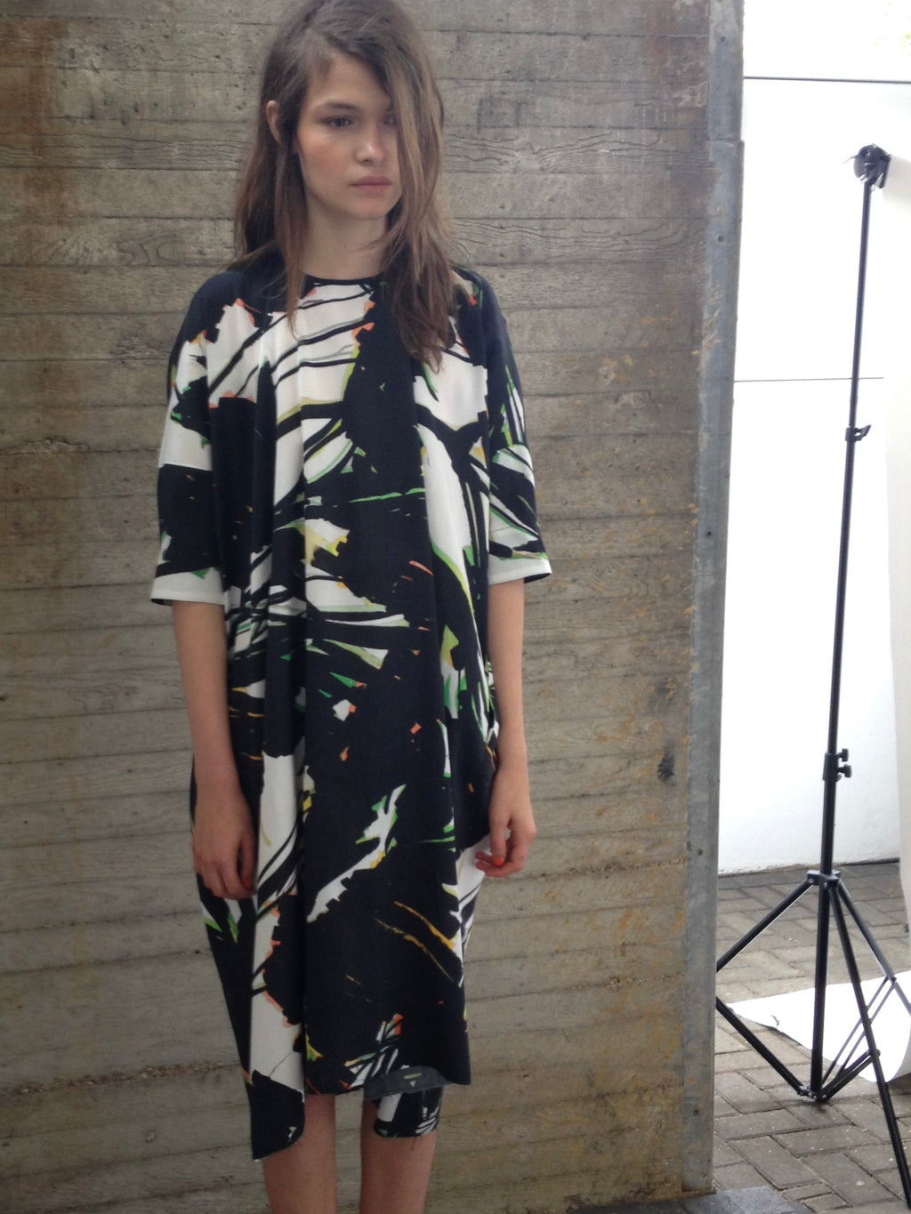 Marker pen floral drop back midi dress