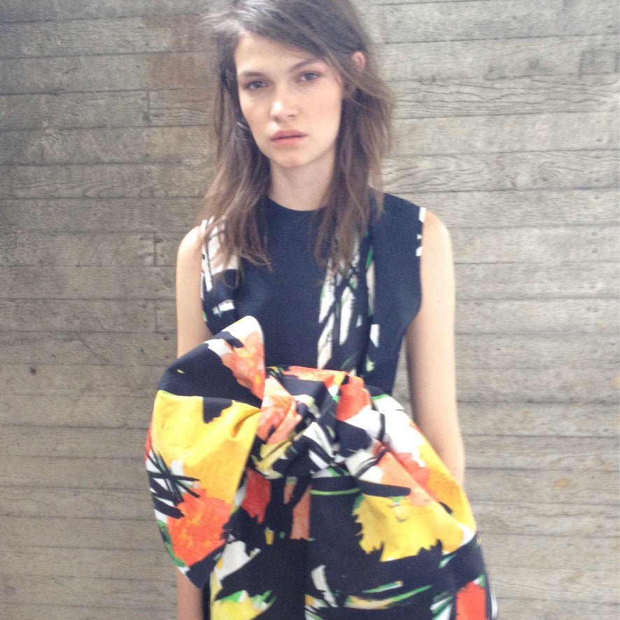 Silk marker pen flower print mini dress