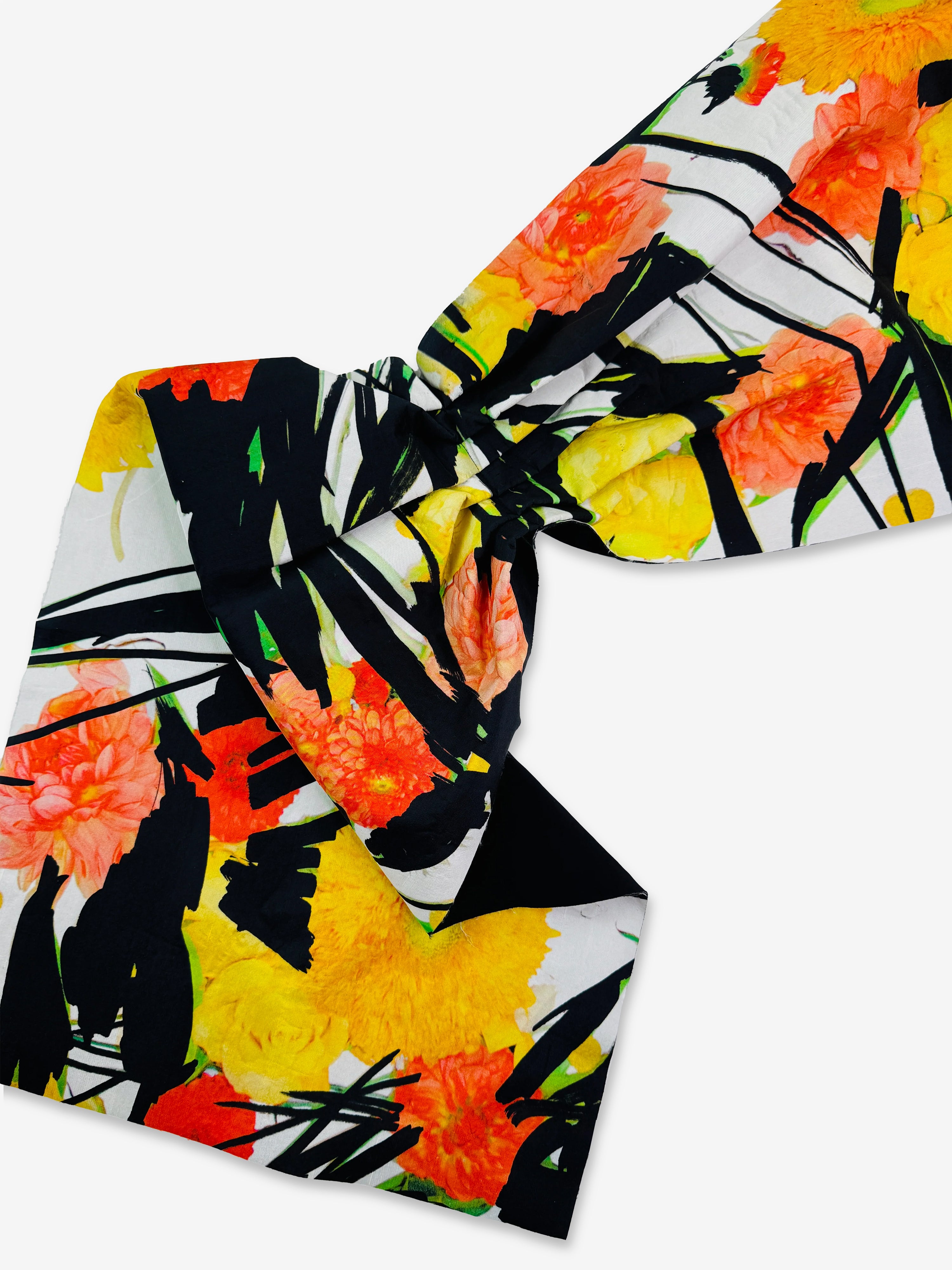 Silk marker pen flower print obi tie