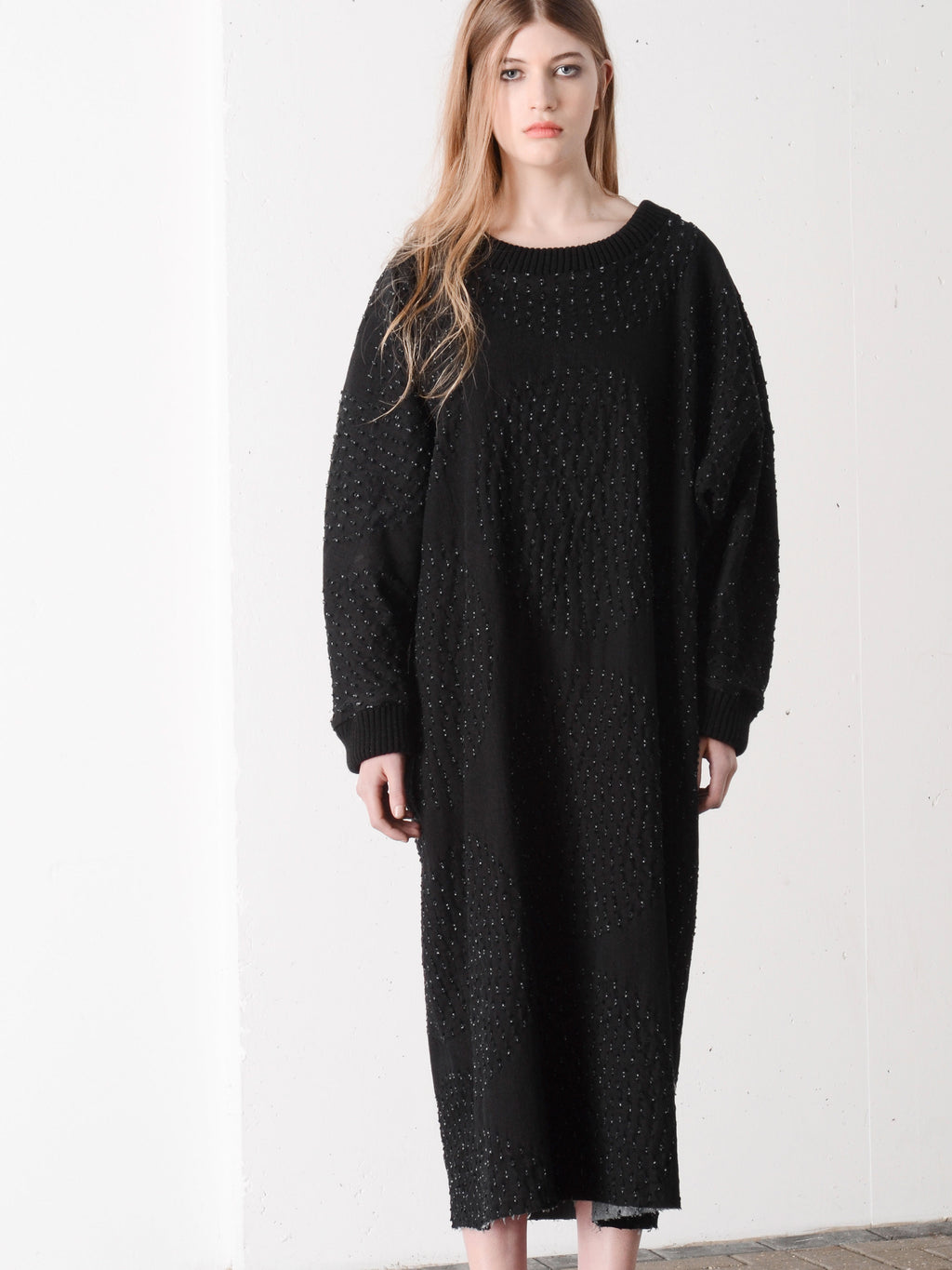 Oversized shibori denim midi dress