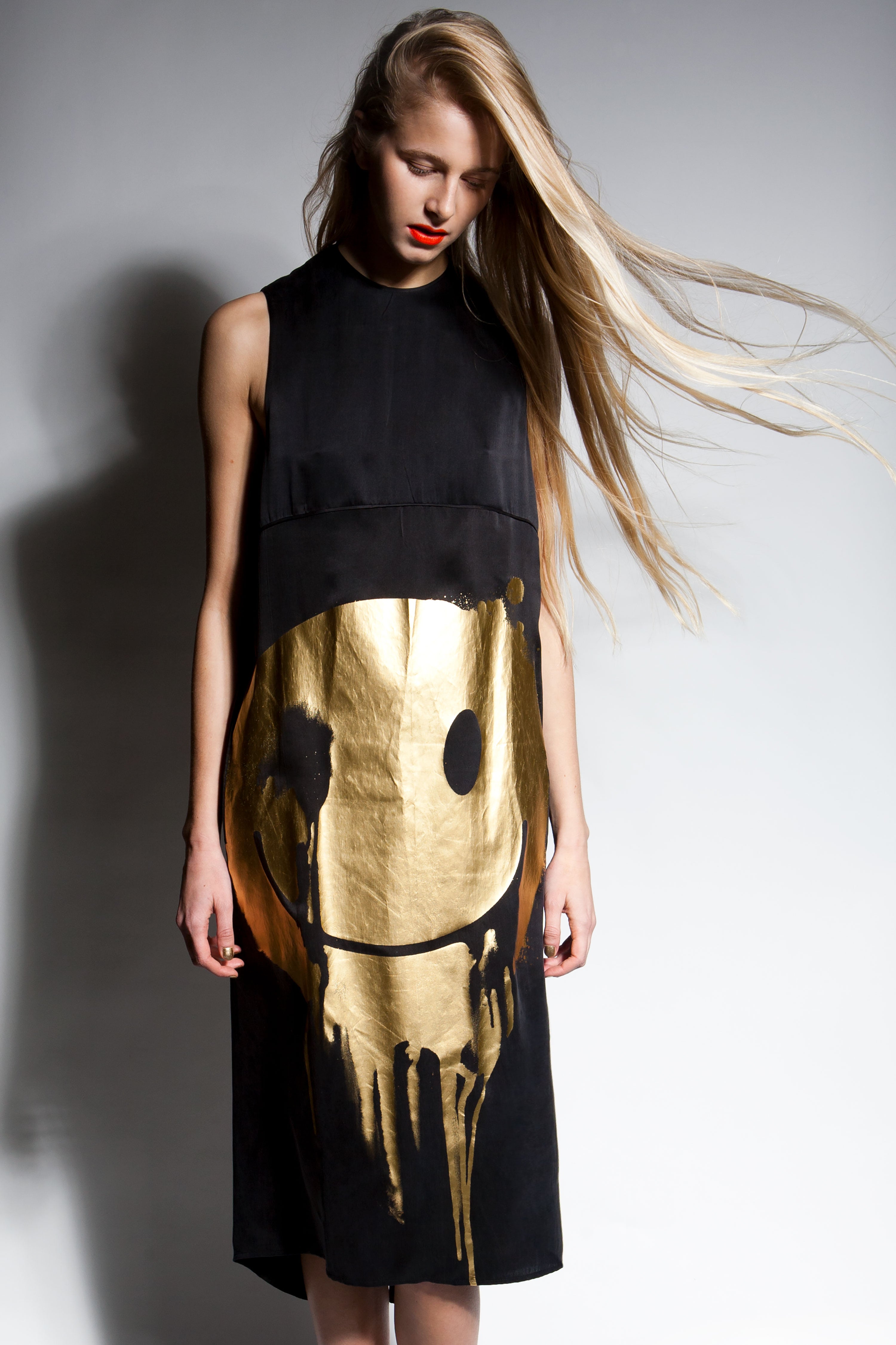 Acid face silk midi dress
