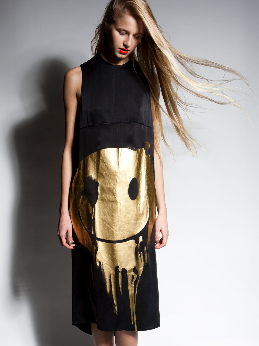 Acid face silk midi dress