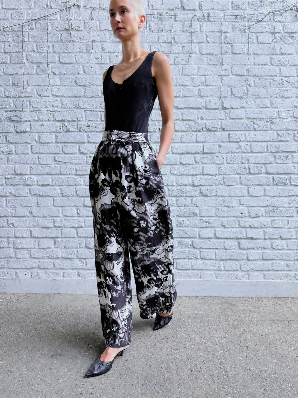 Printed silk wide leg trouser
