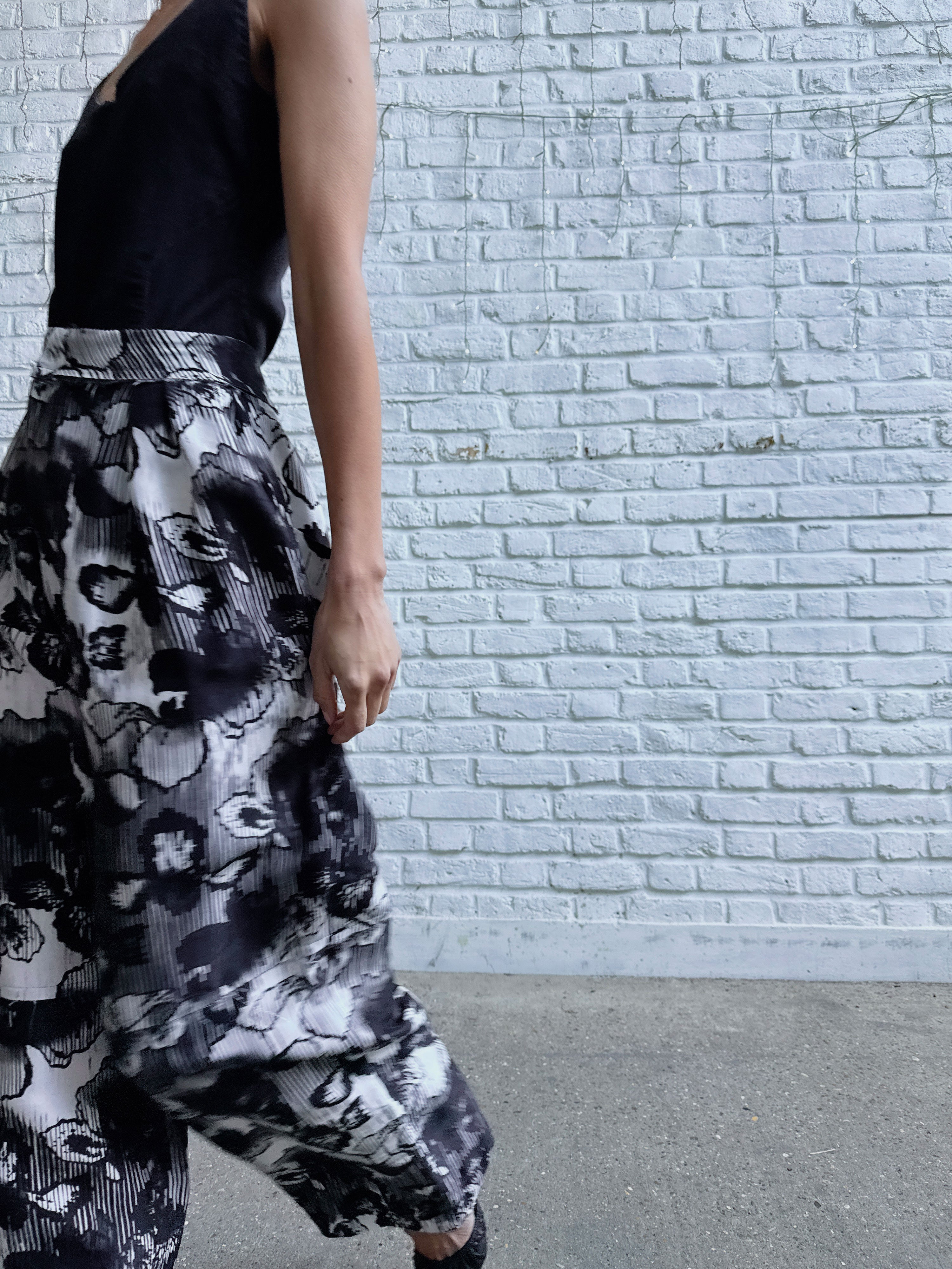 Printed silk wide leg trouser