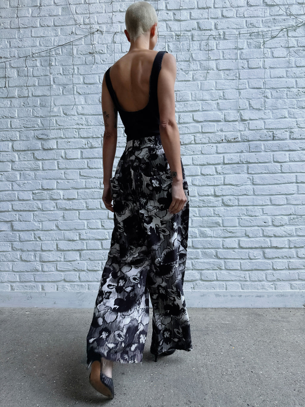 Printed silk wide leg trouser
