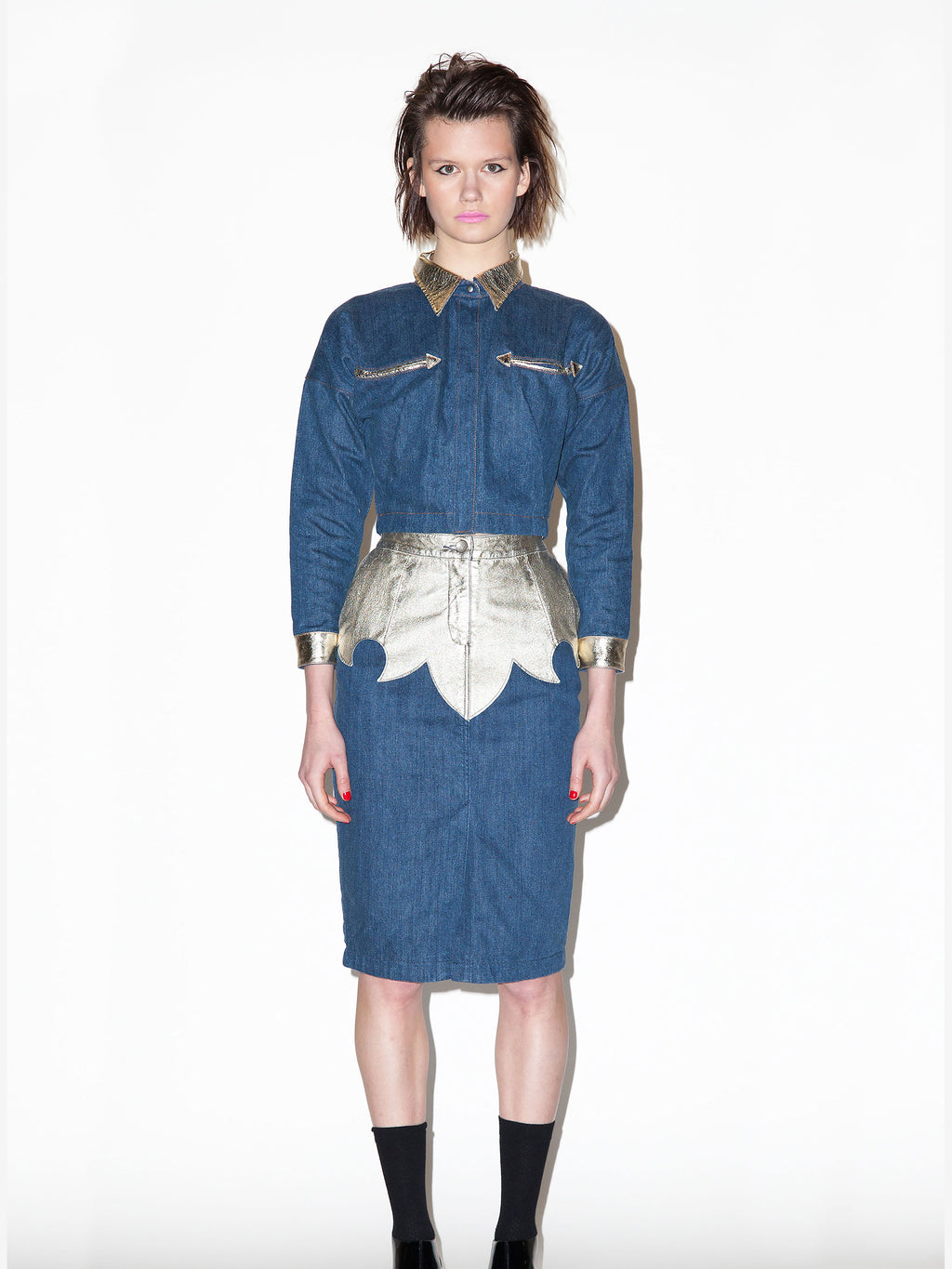 Western yoke denim pencil skirt