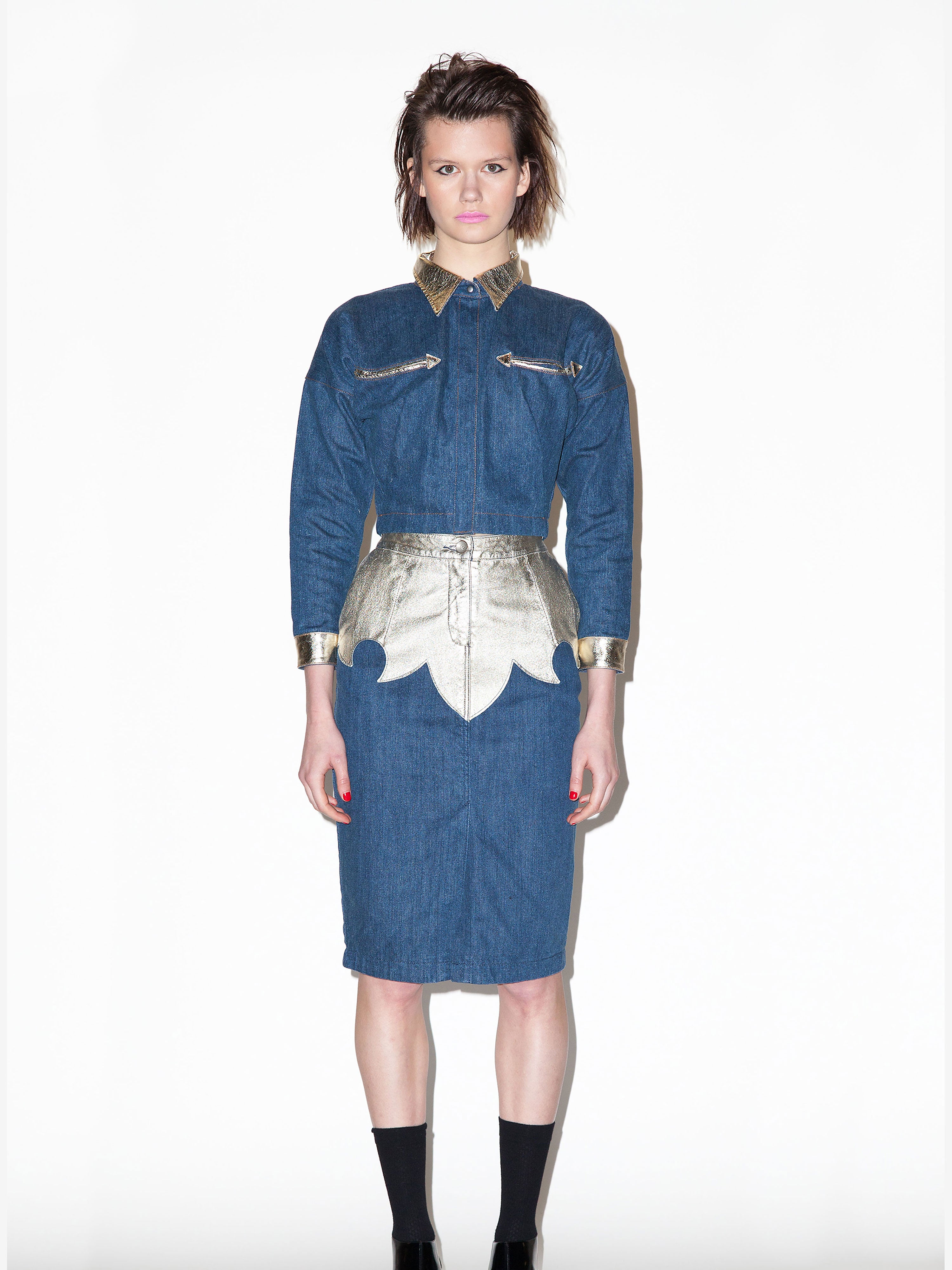 Western yoke denim pencil skirt