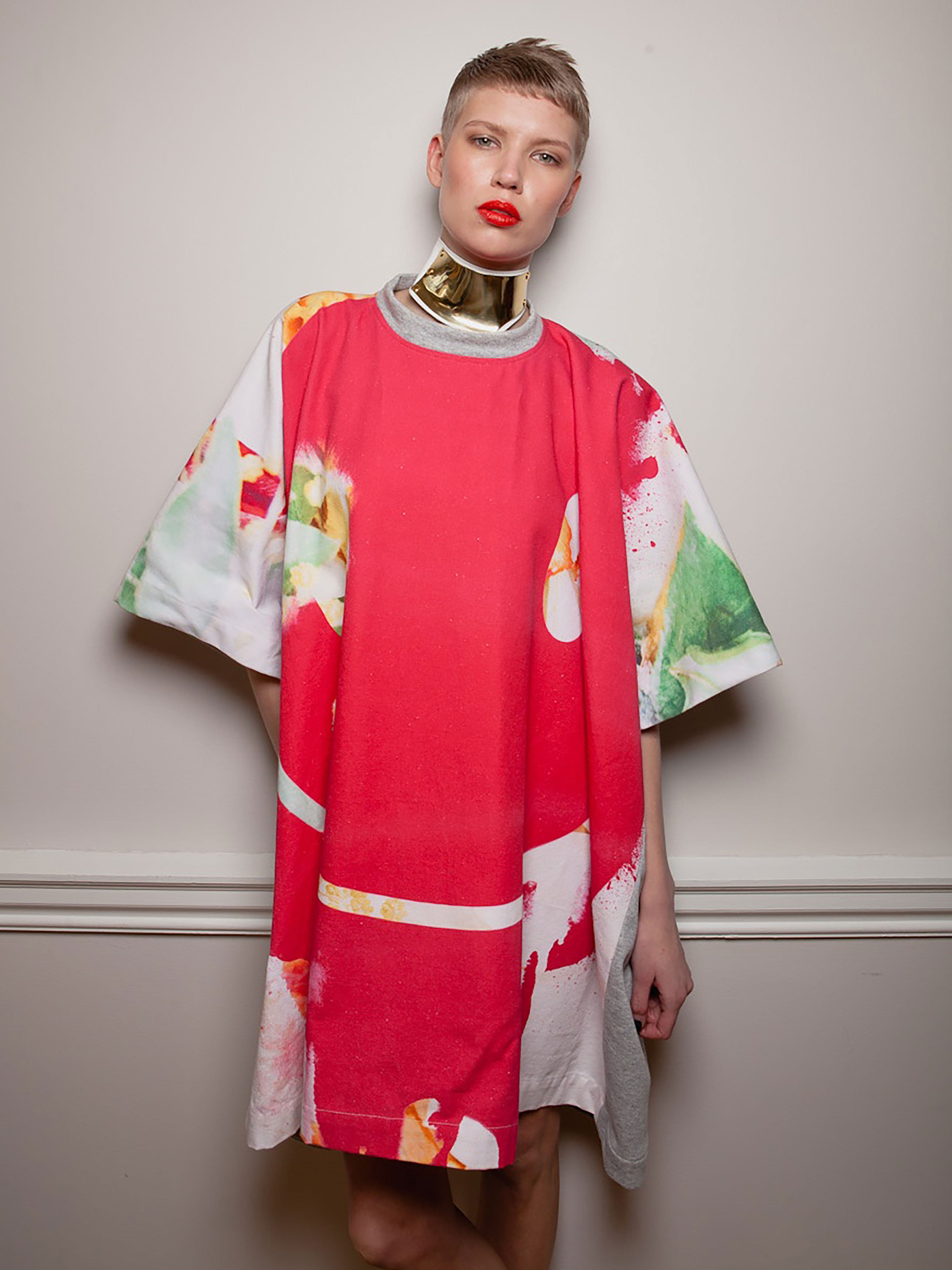 Acid face mixed media sweat dress