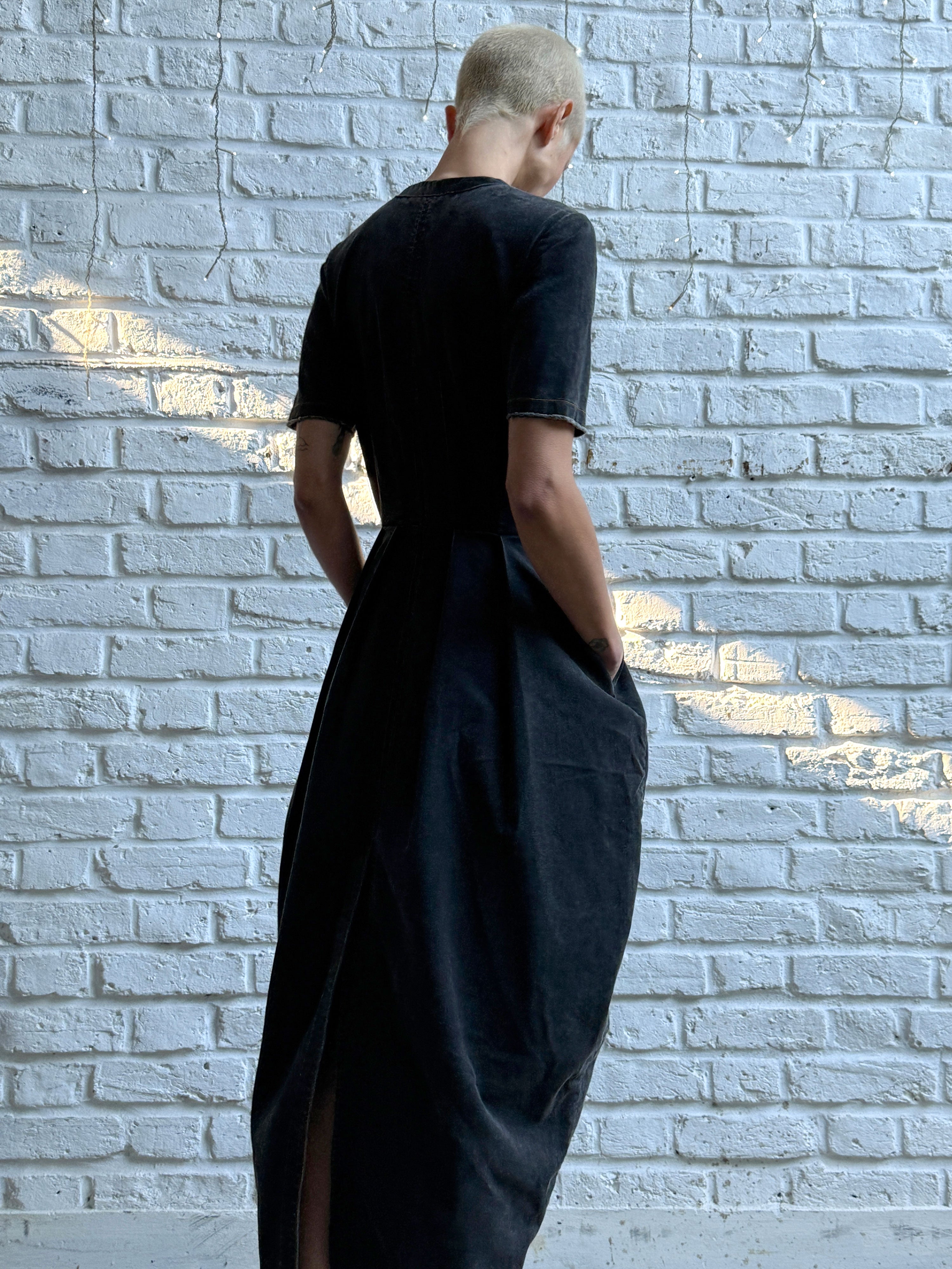 Sculpted denim maxi dress