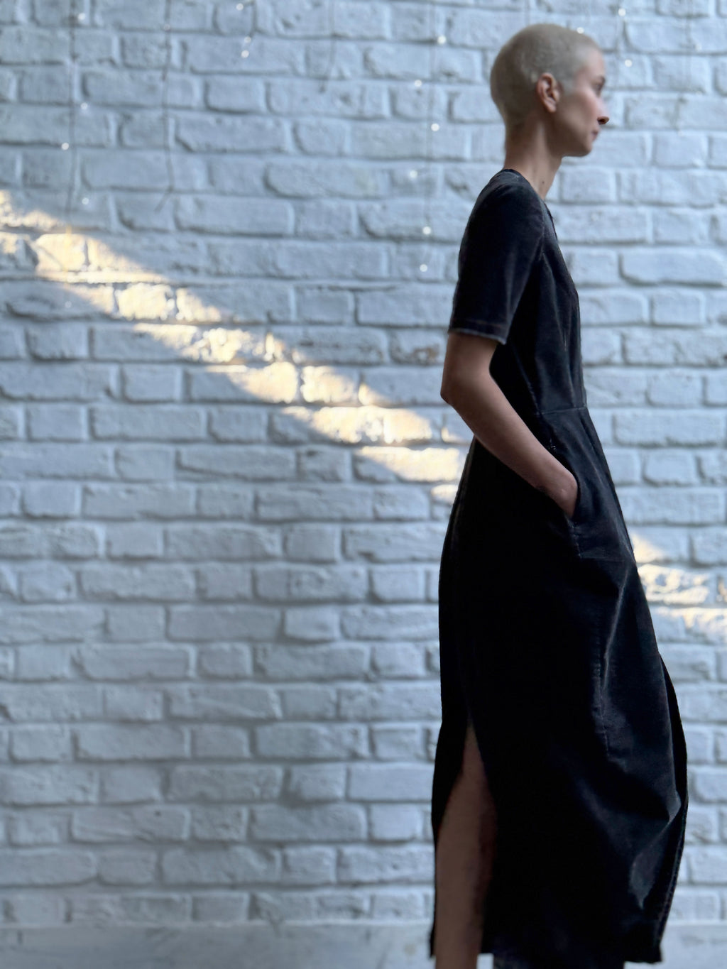 Sculpted denim maxi dress