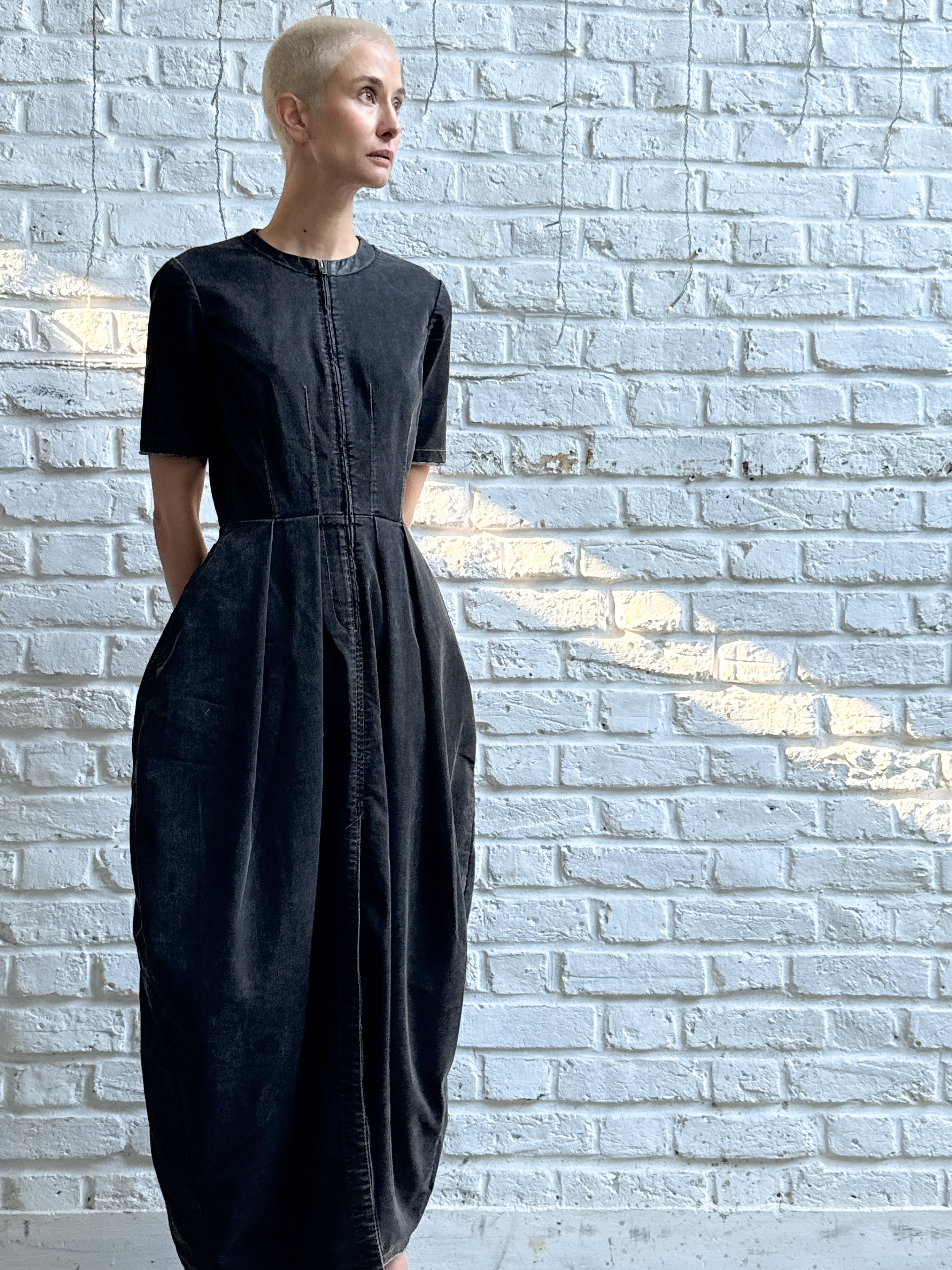 Sculpted denim maxi dress
