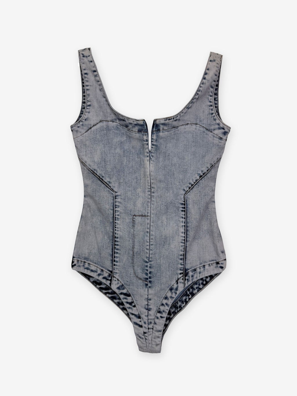 Denim washed zip through bodysuit