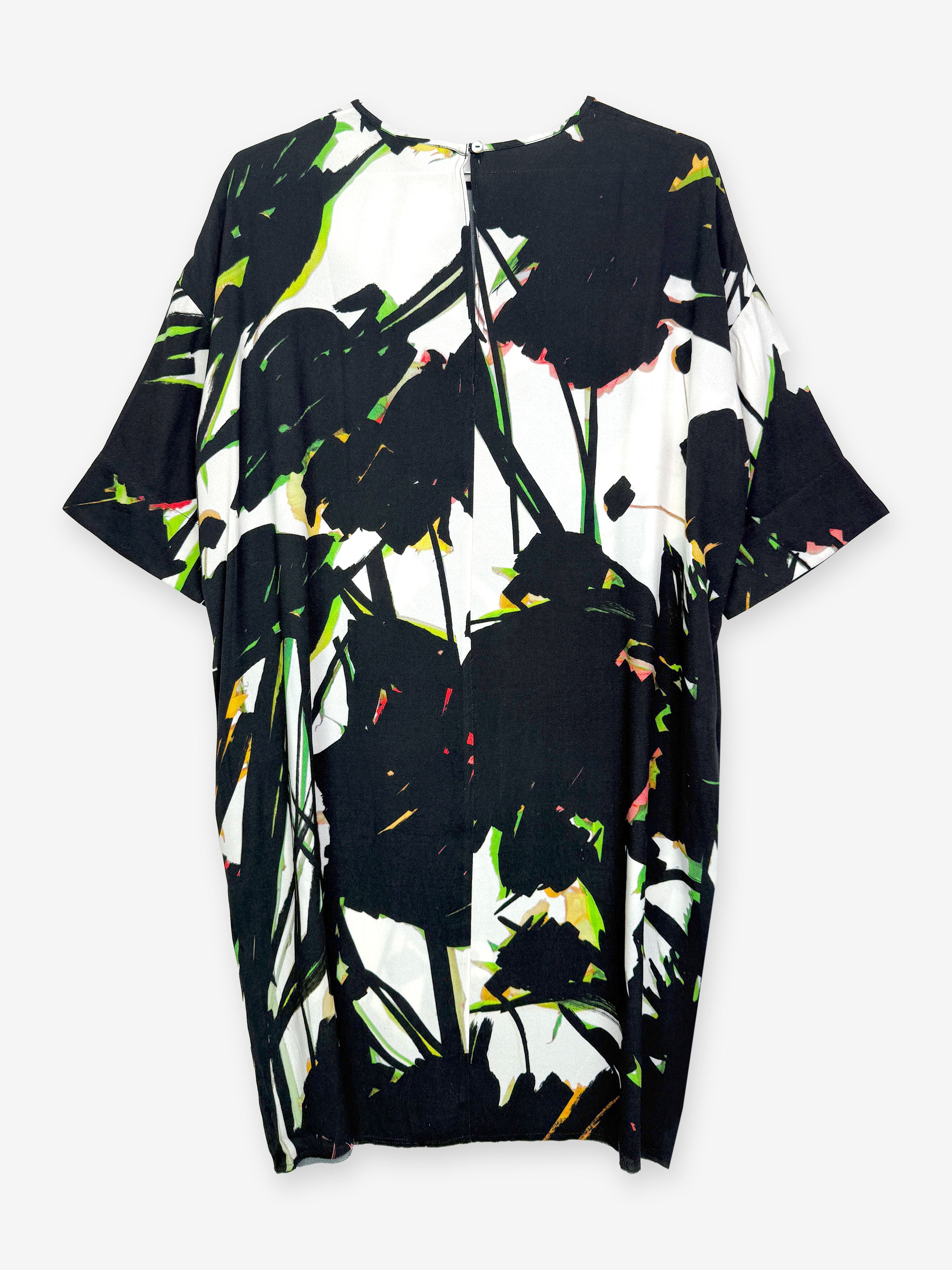 Marker pen floral drop back midi dress