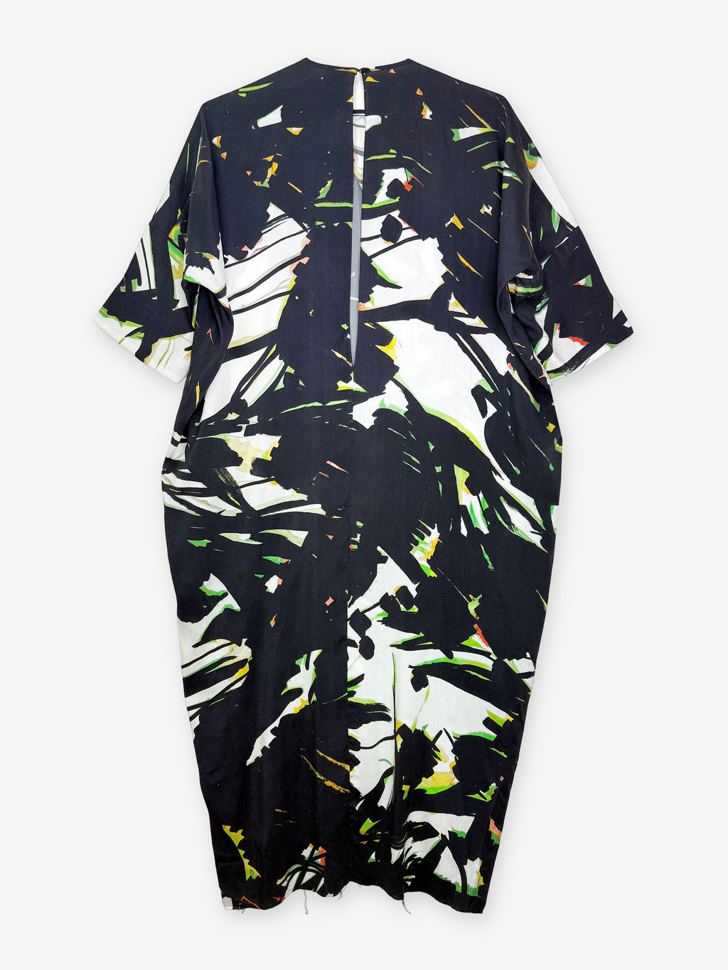 Marker pen floral silk drop back midi dress