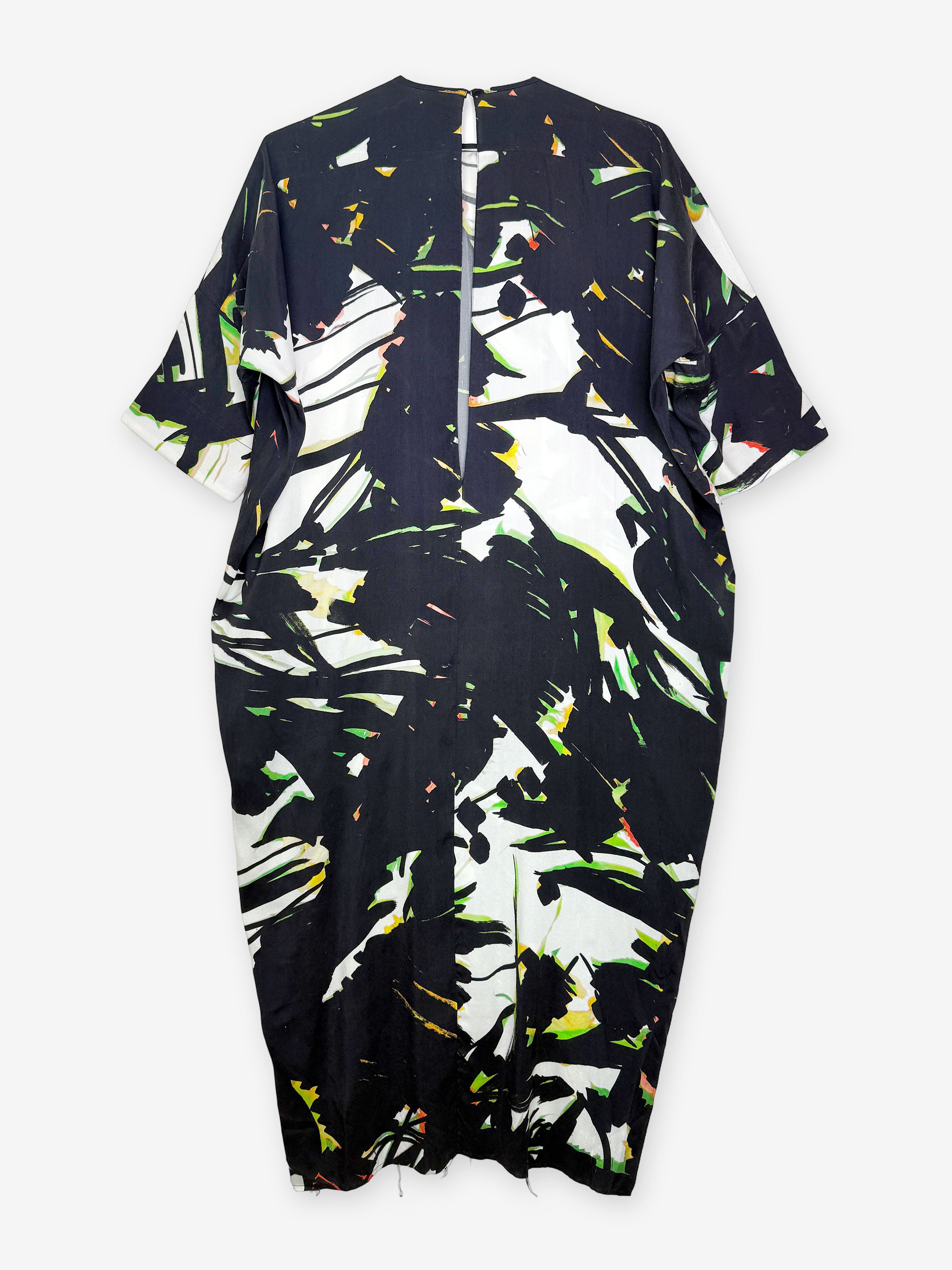 Marker pen floral silk drop back midi dress