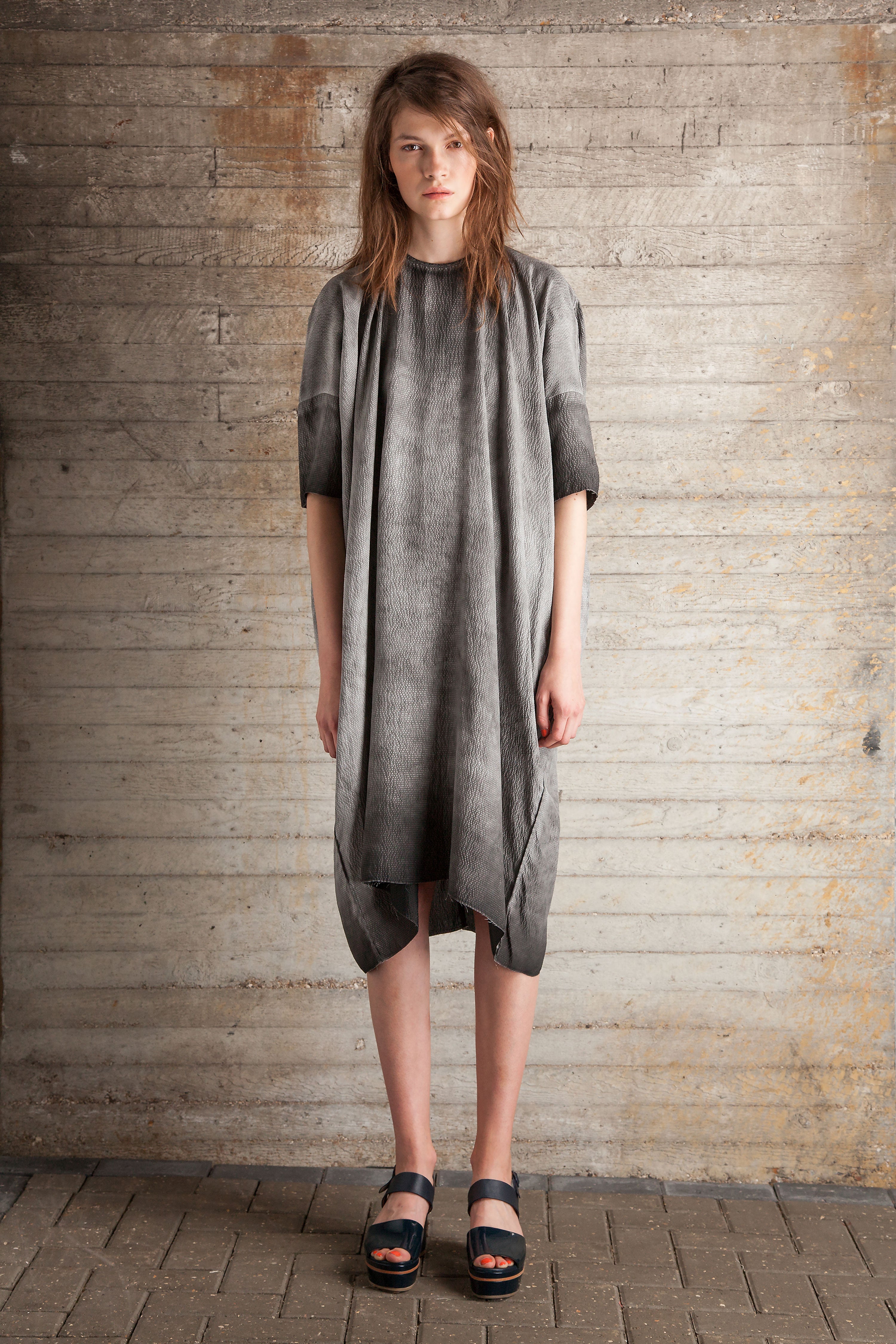 Garment dye silk deconstructed midi dress