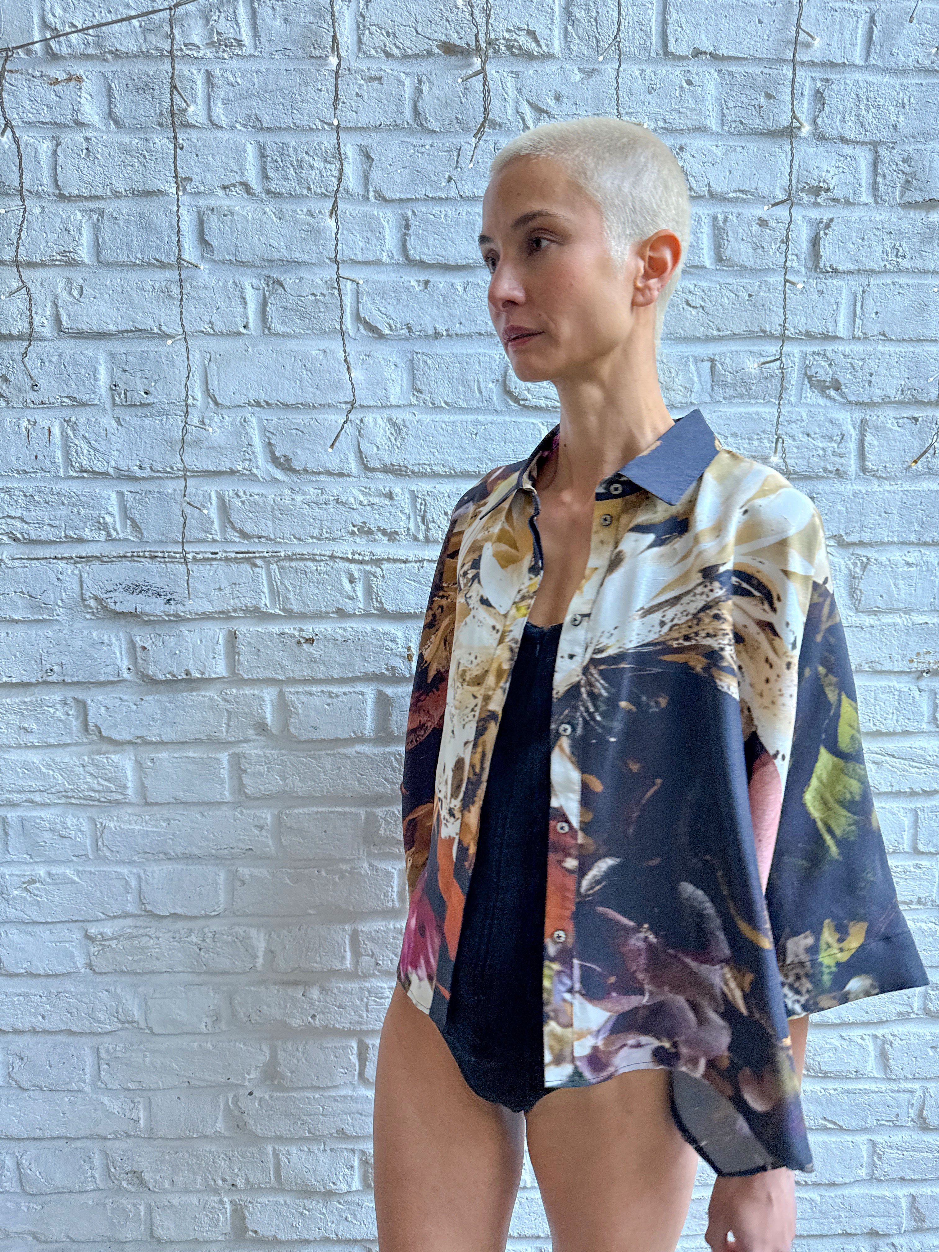 Dead flowers print silk shirt