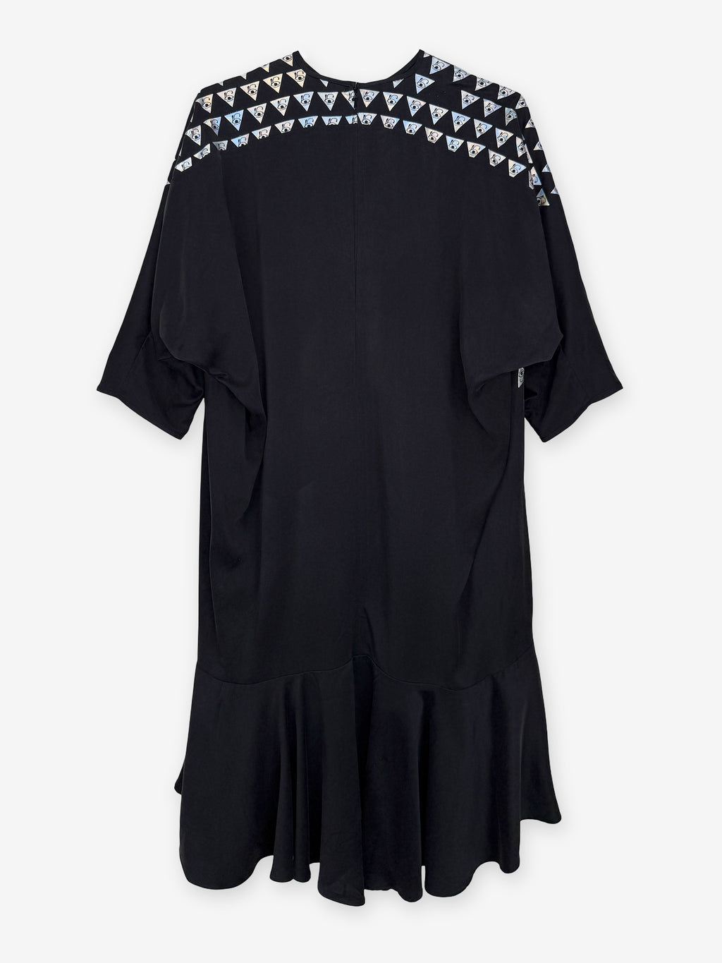 Holographic ankh print drop hem dress