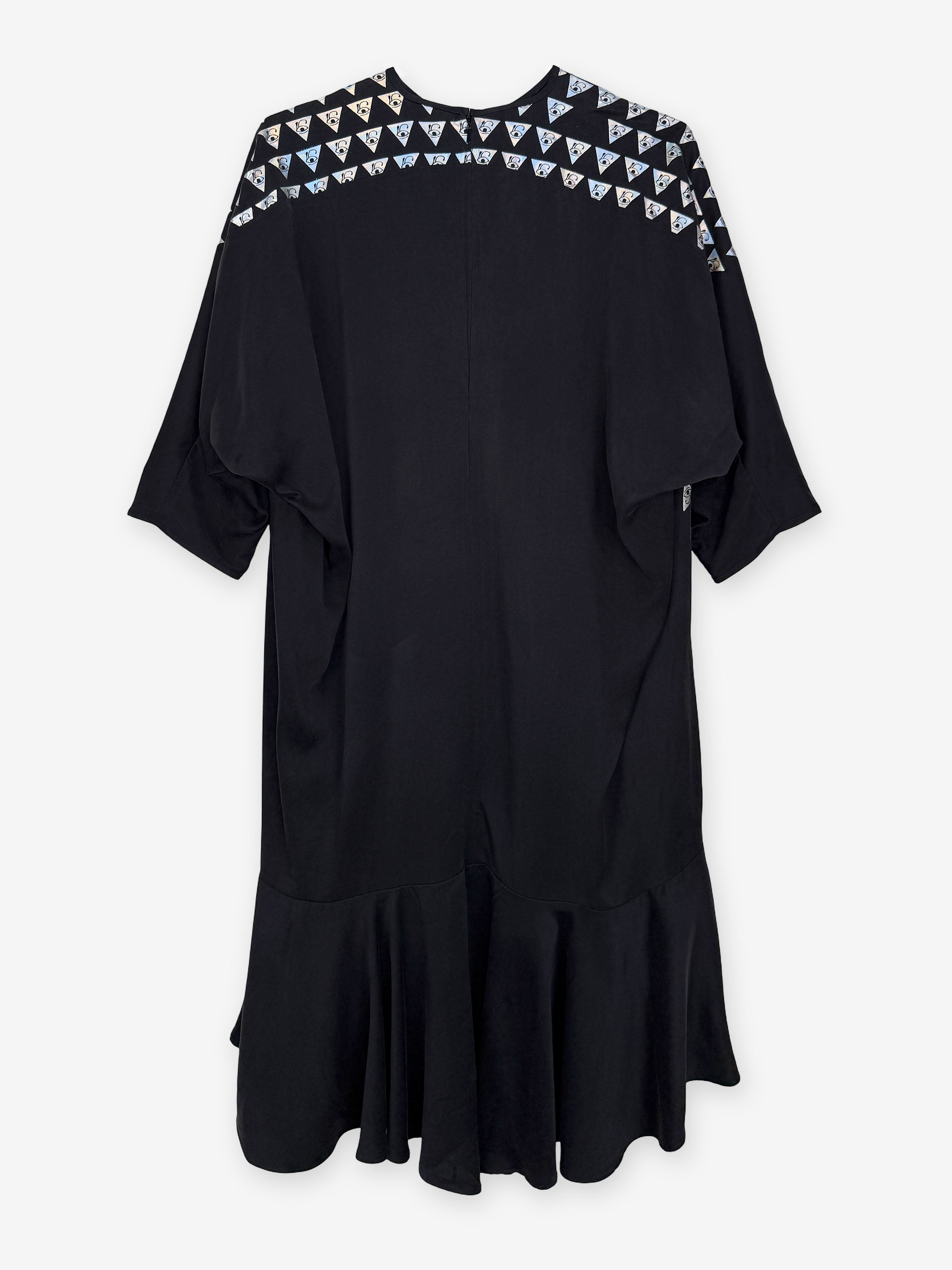 Holographic ankh print drop hem dress