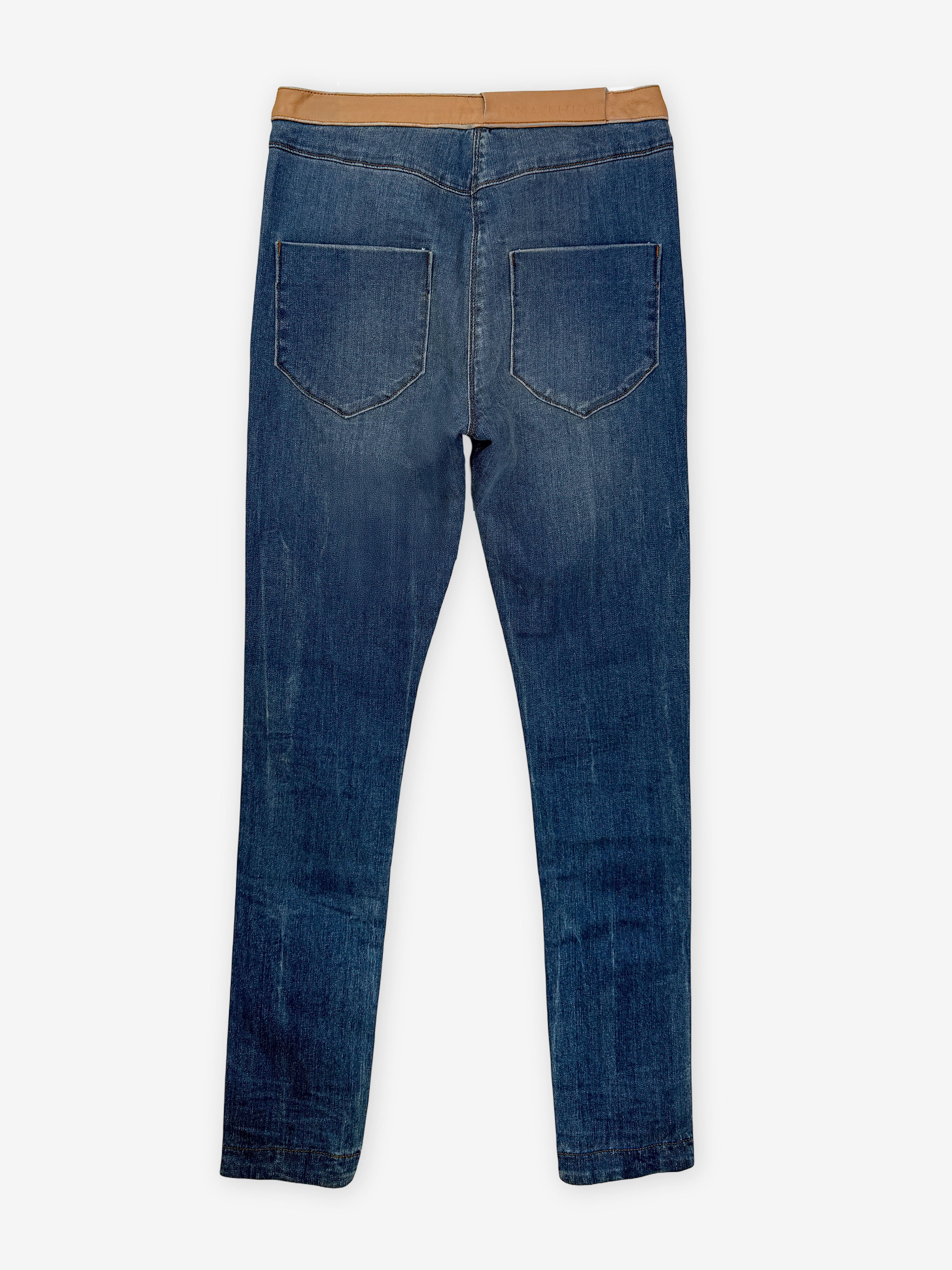 Denim and leather fitted  jean