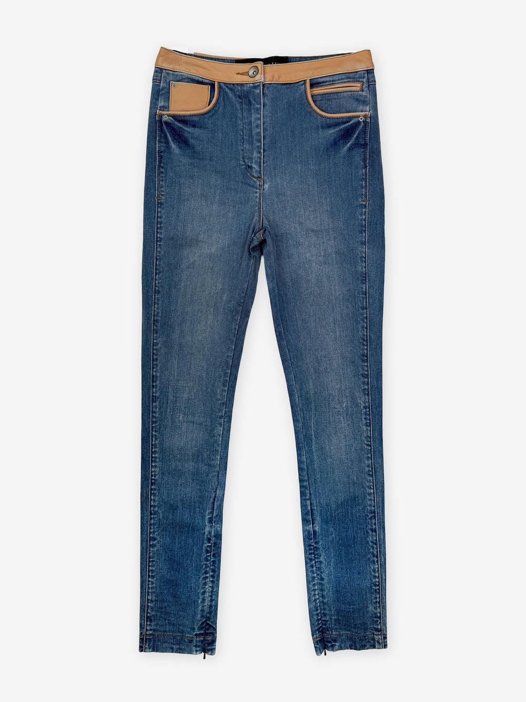 Denim and leather fitted  jean