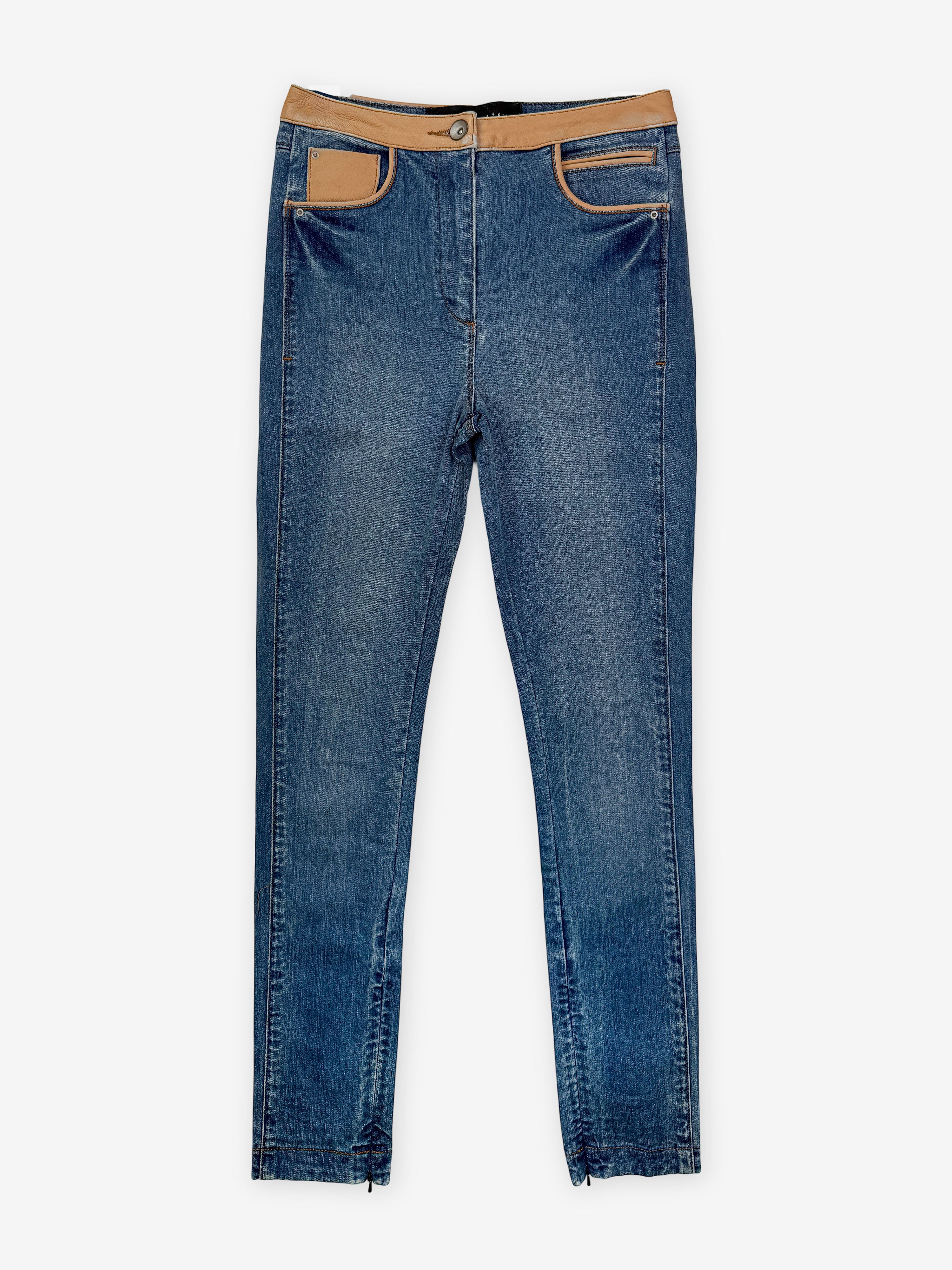 Denim and leather fitted  jean