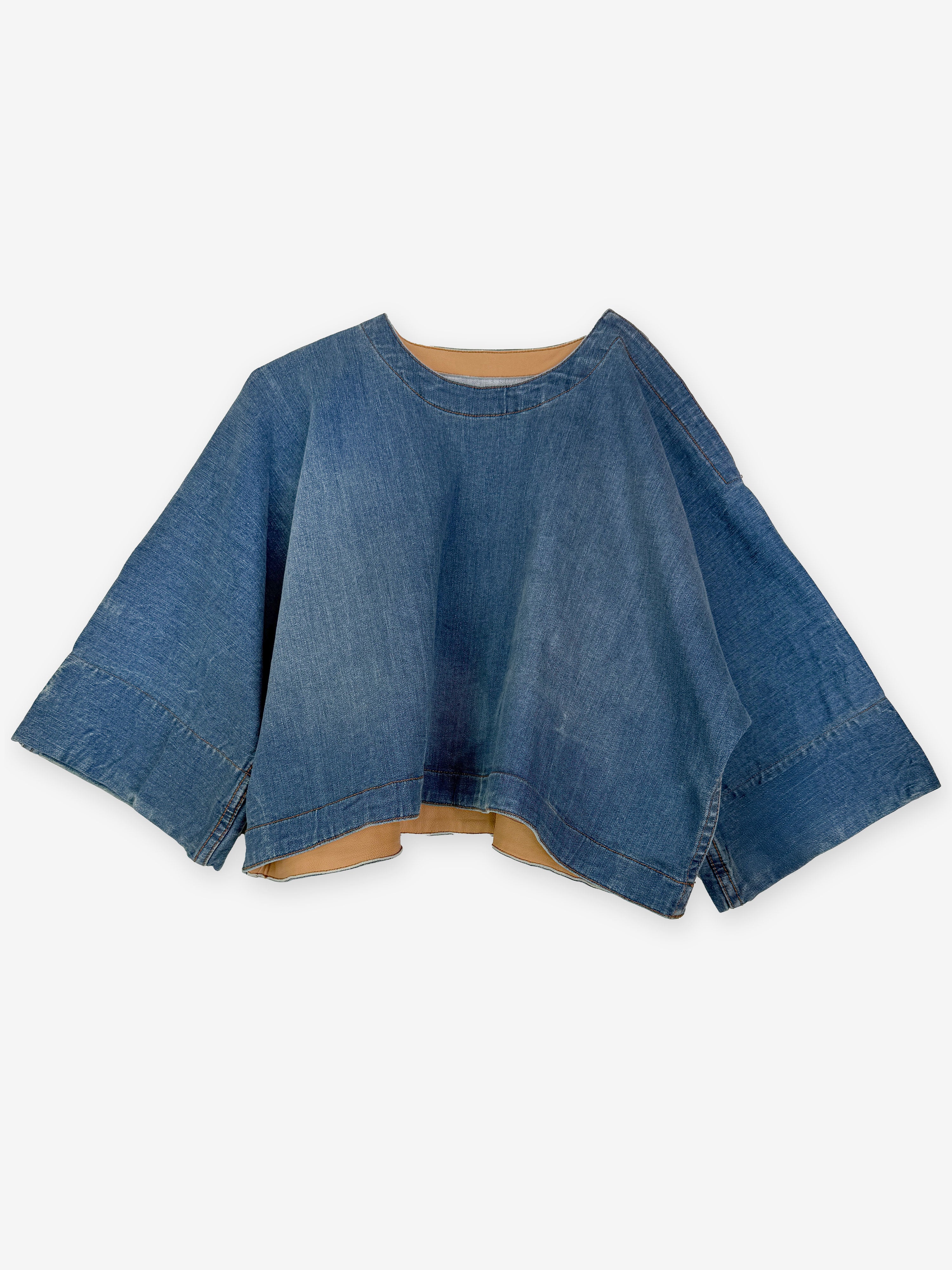 Denim split shoulder cropped T-shirt