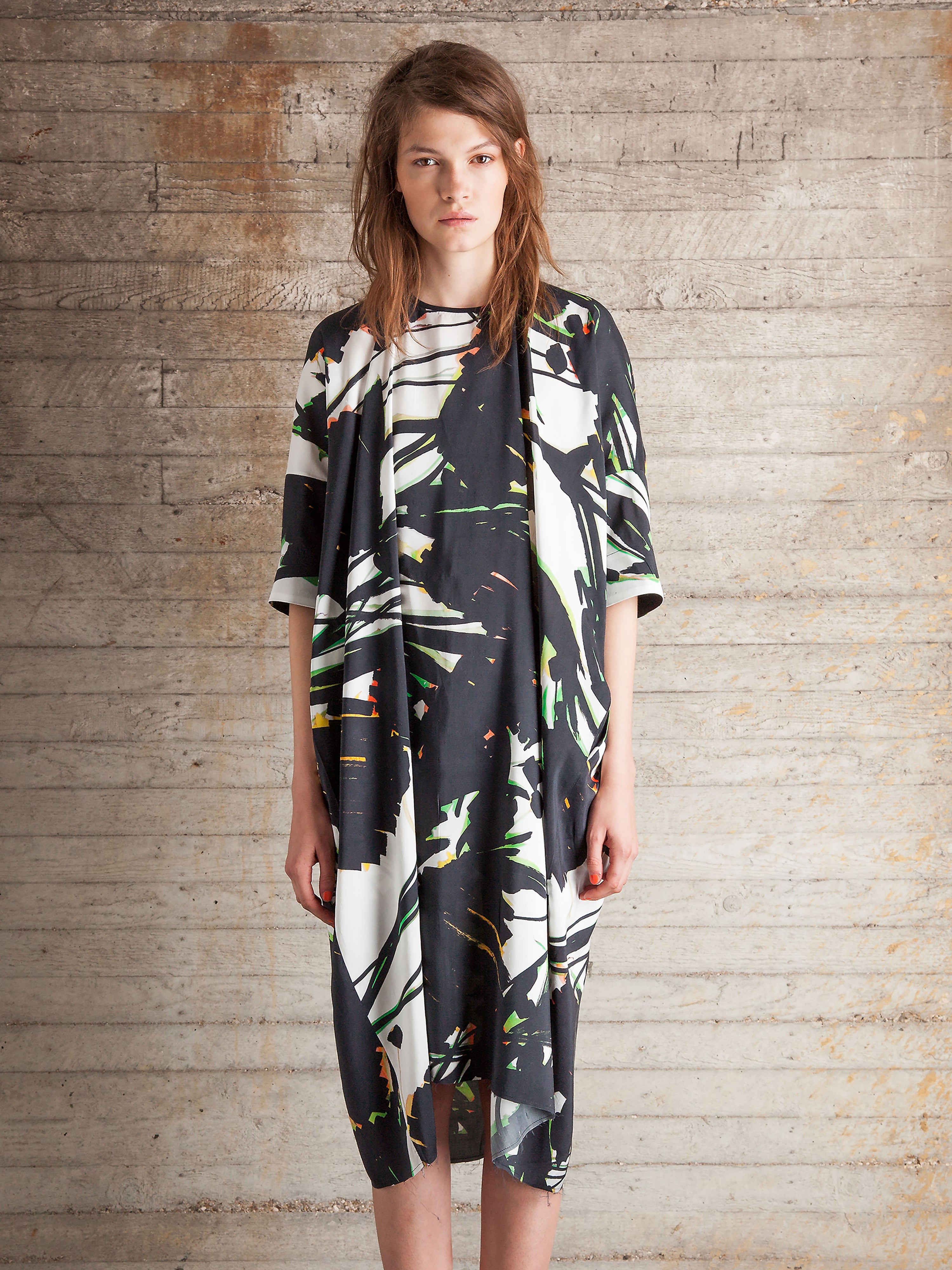 Marker pen floral silk drop back midi dress