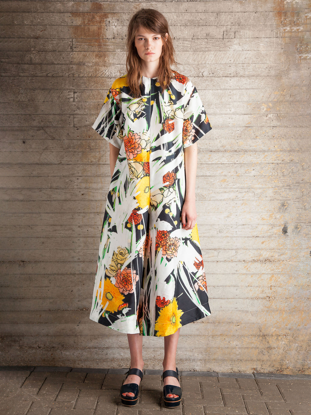 Silk marker pen flower print jumpsuit