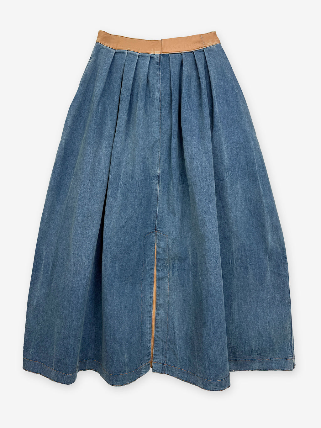 Denim pleated midi skirt