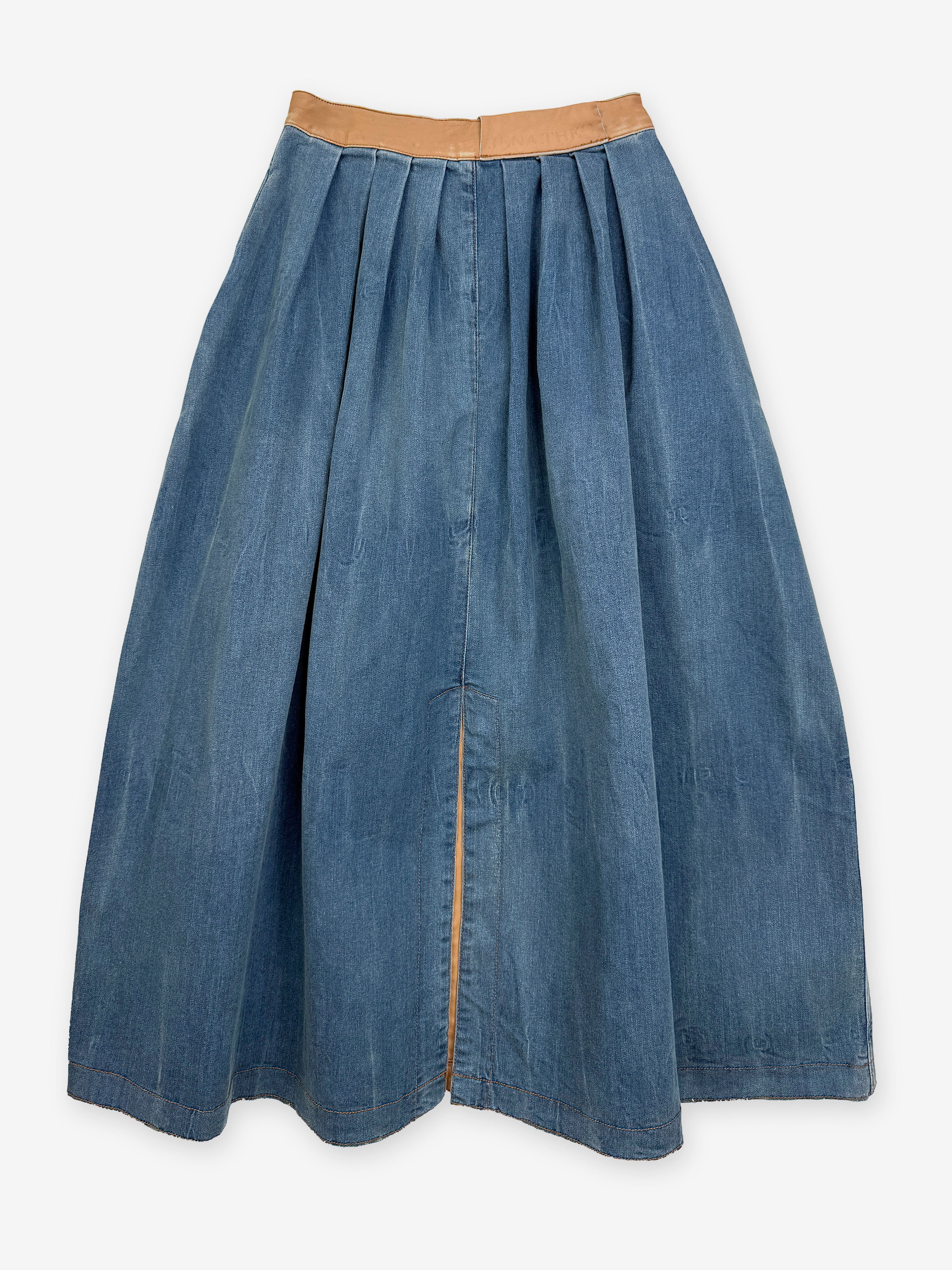 Denim pleated midi skirt