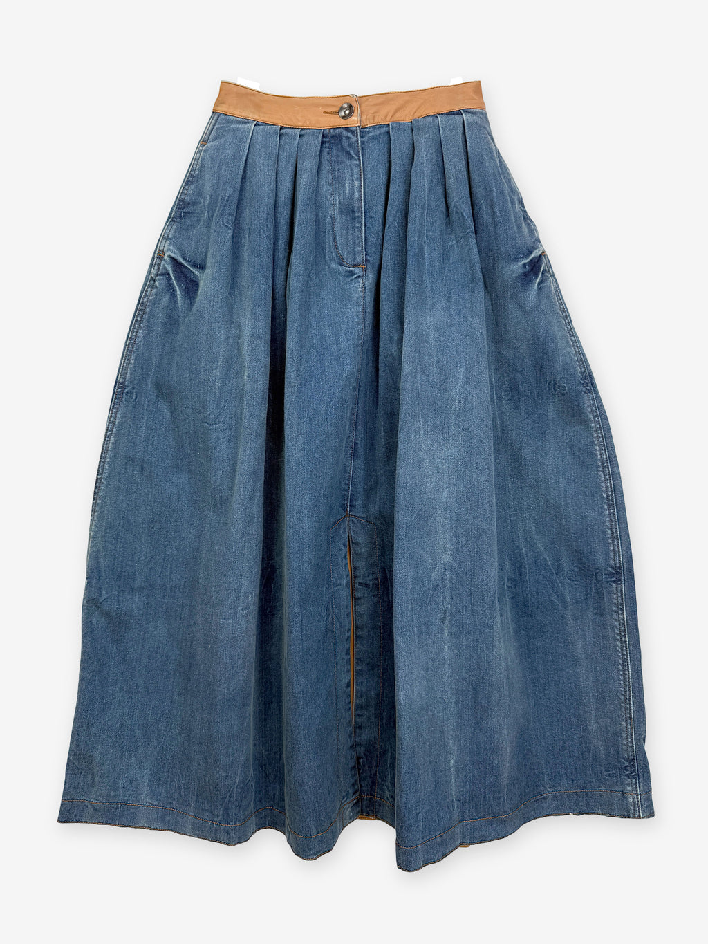Denim pleated midi skirt