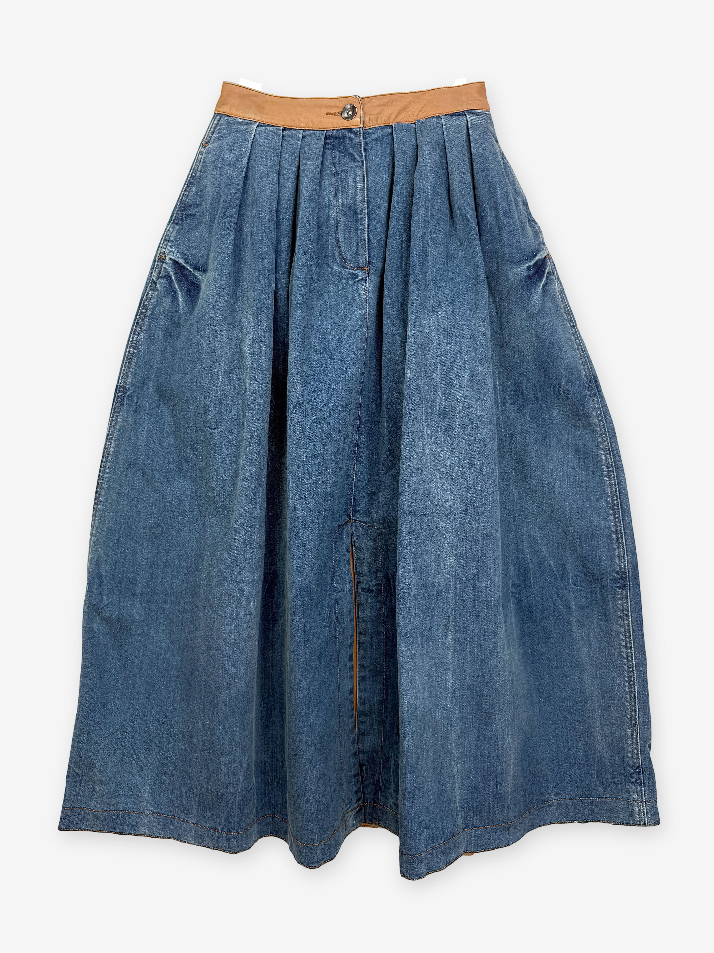 Denim pleated midi skirt