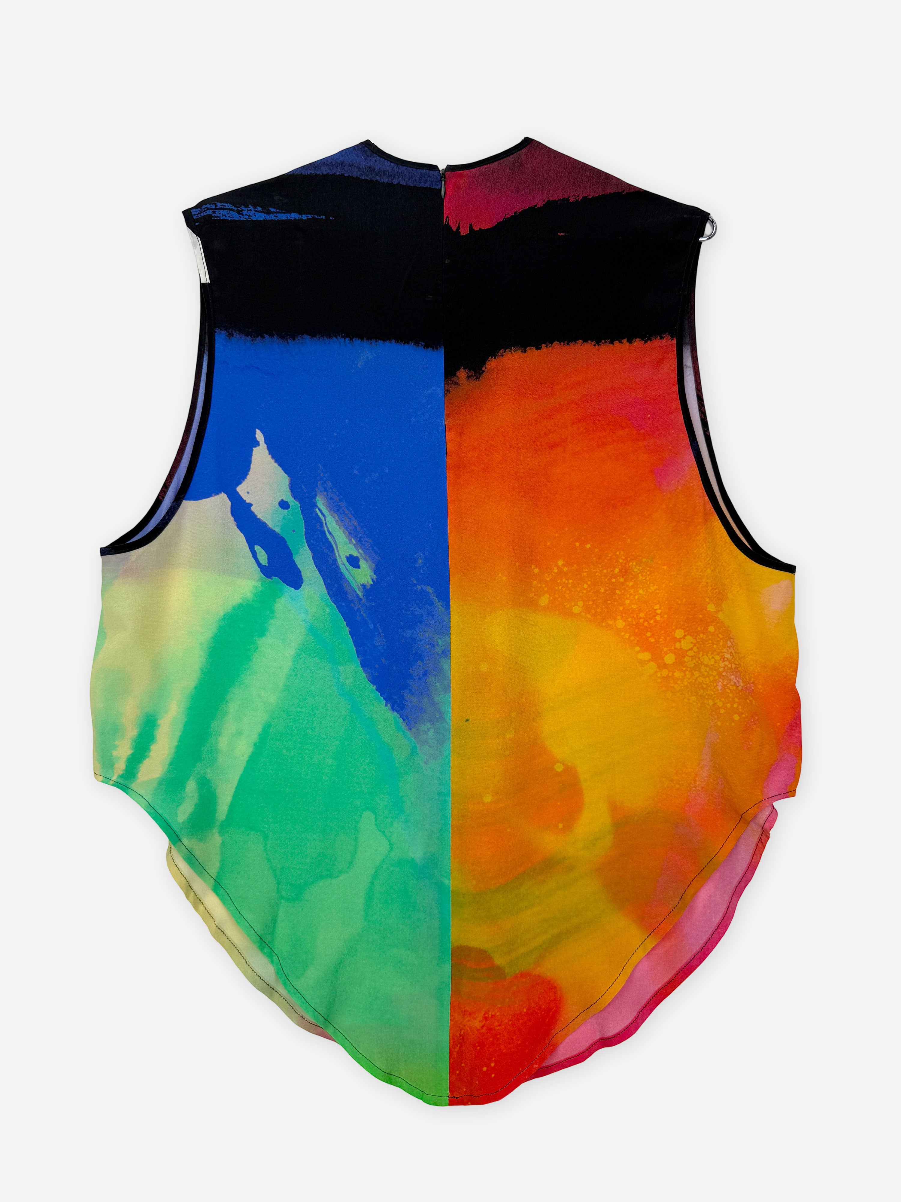 Rainbow print silk vest