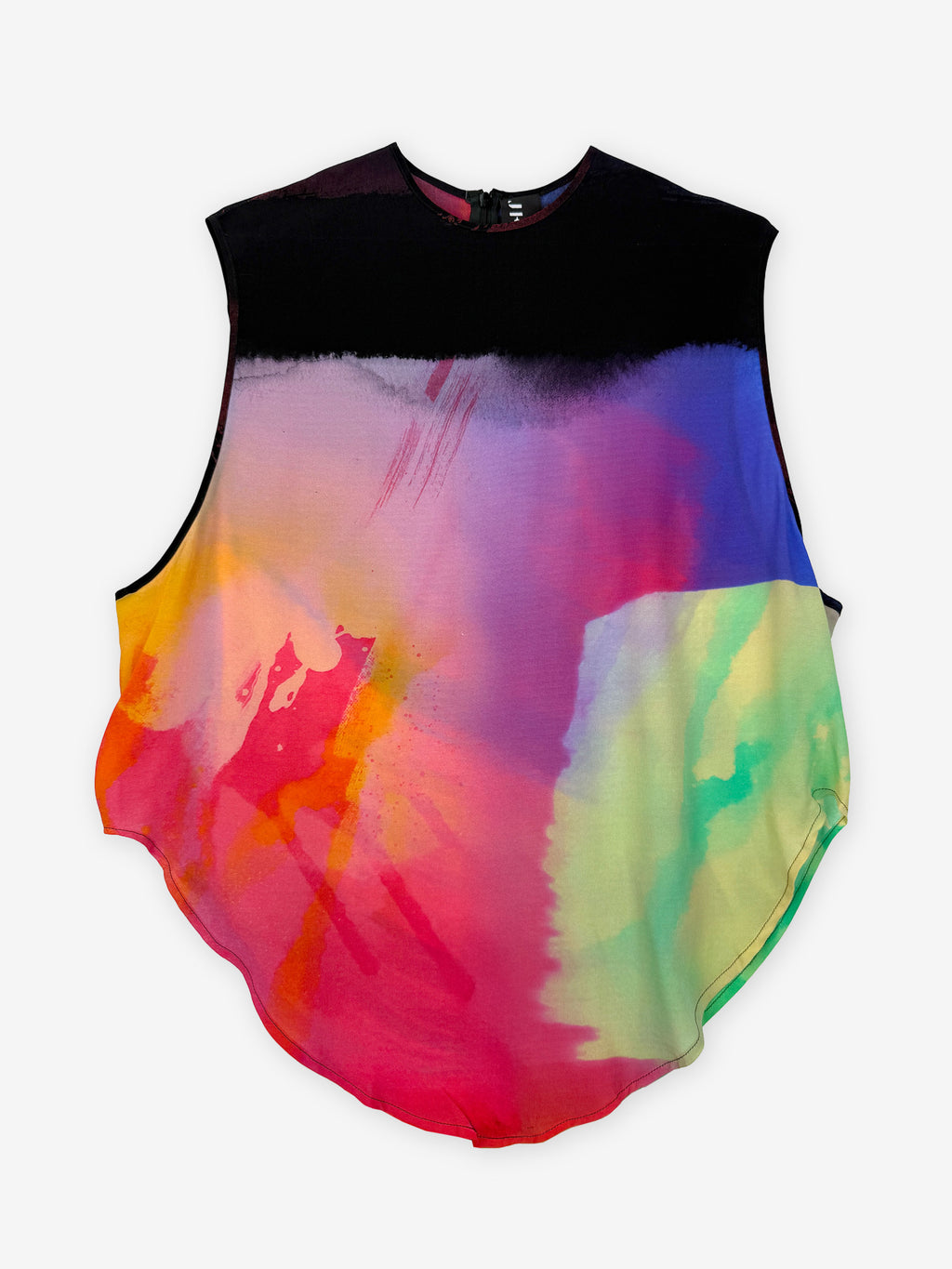 Rainbow print silk vest