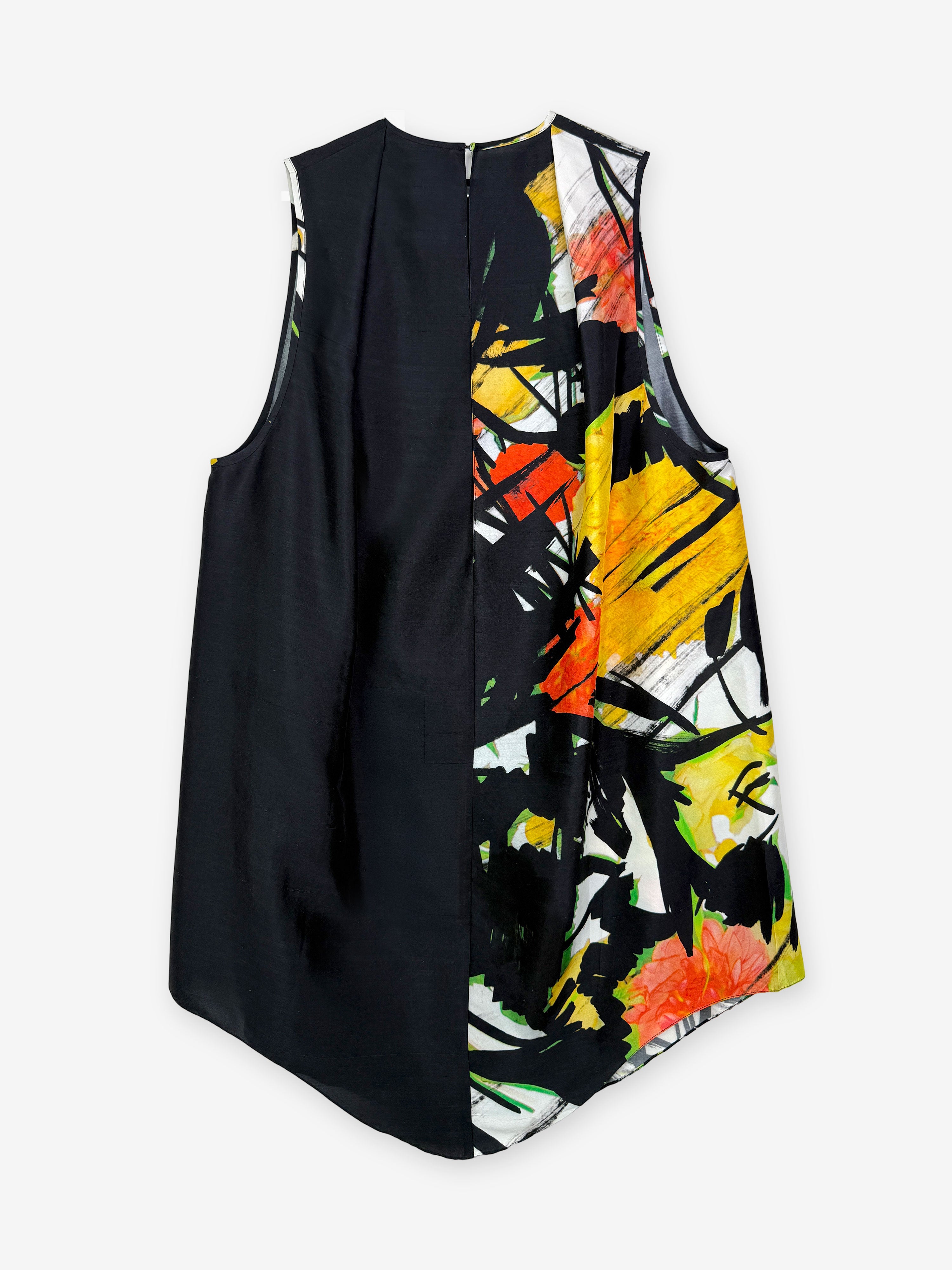 Silk marker pen flower print mini dress