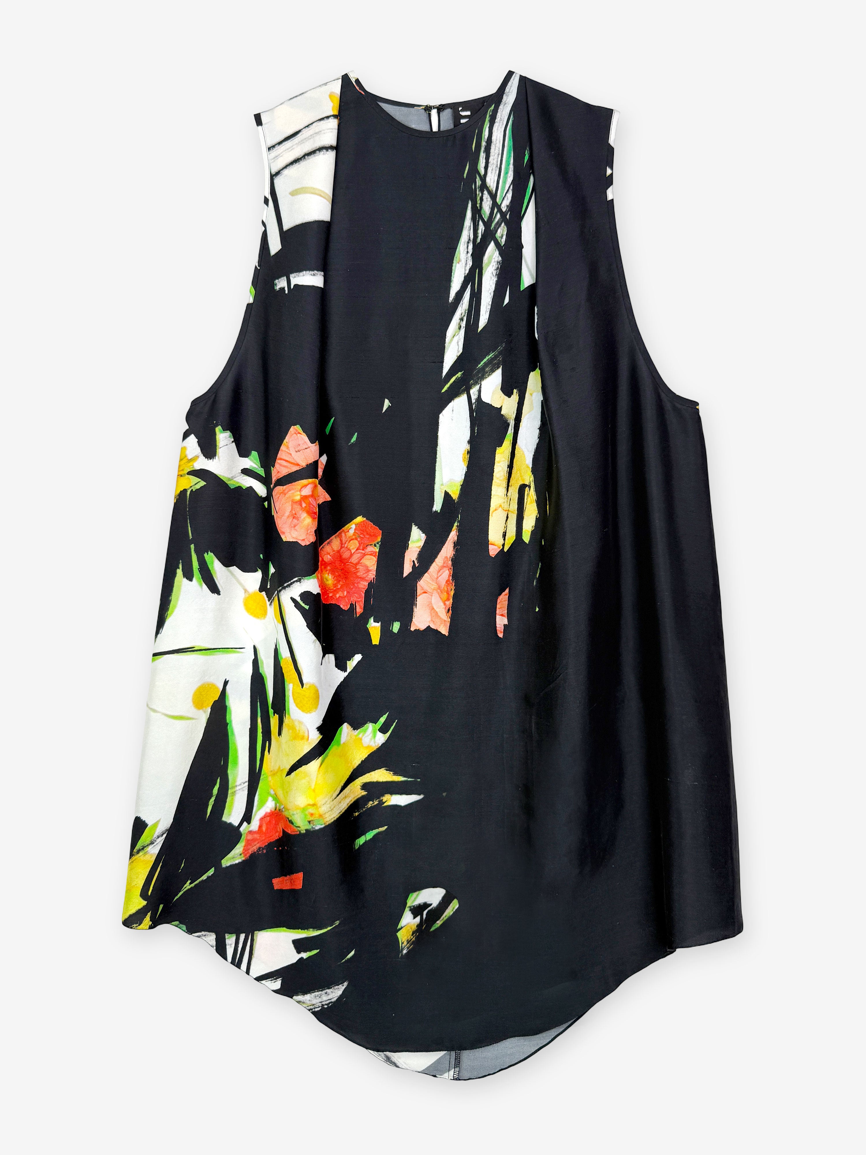 Silk marker pen flower print mini dress