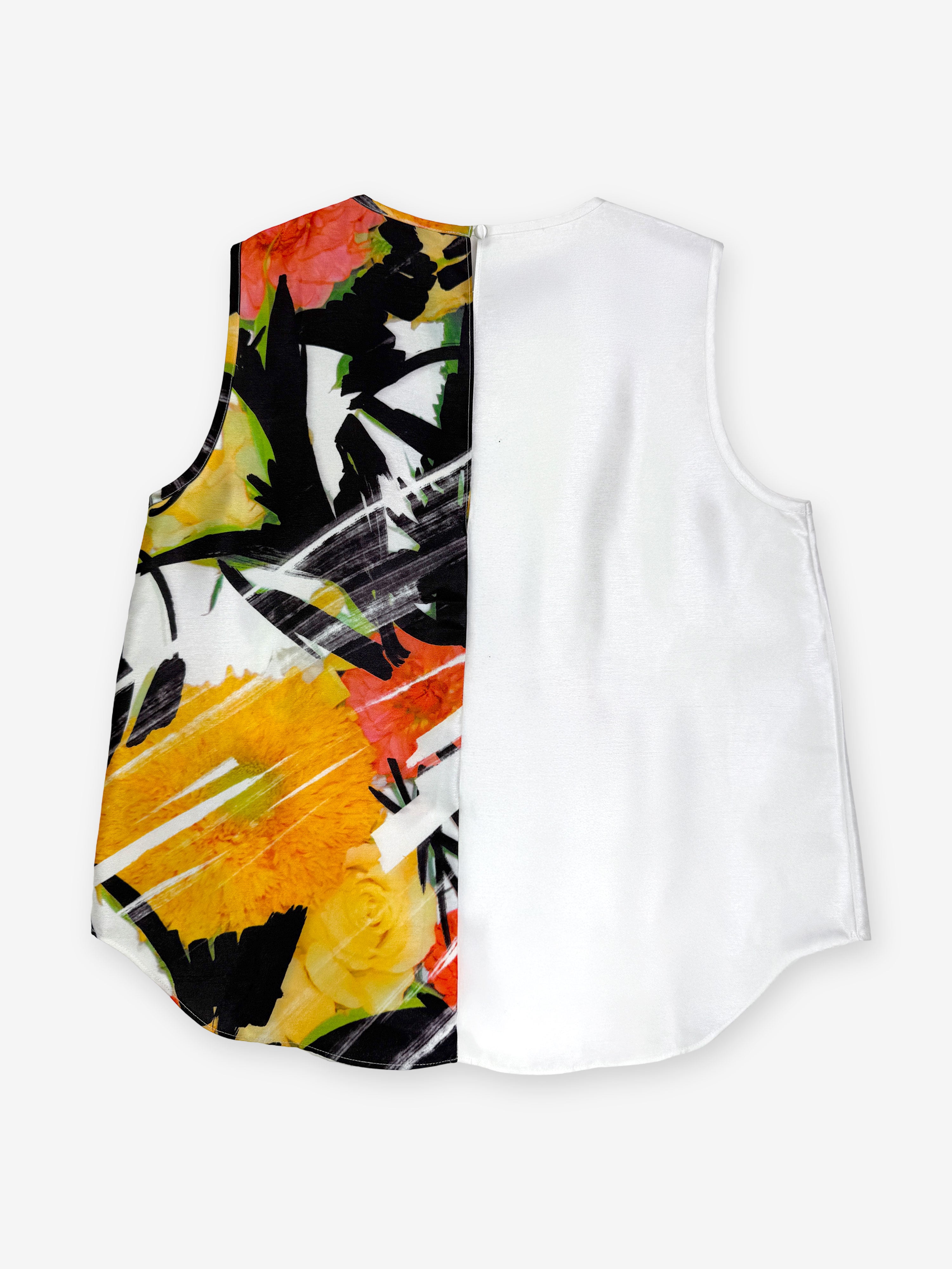 Silk marker pen flower print sleeveless top