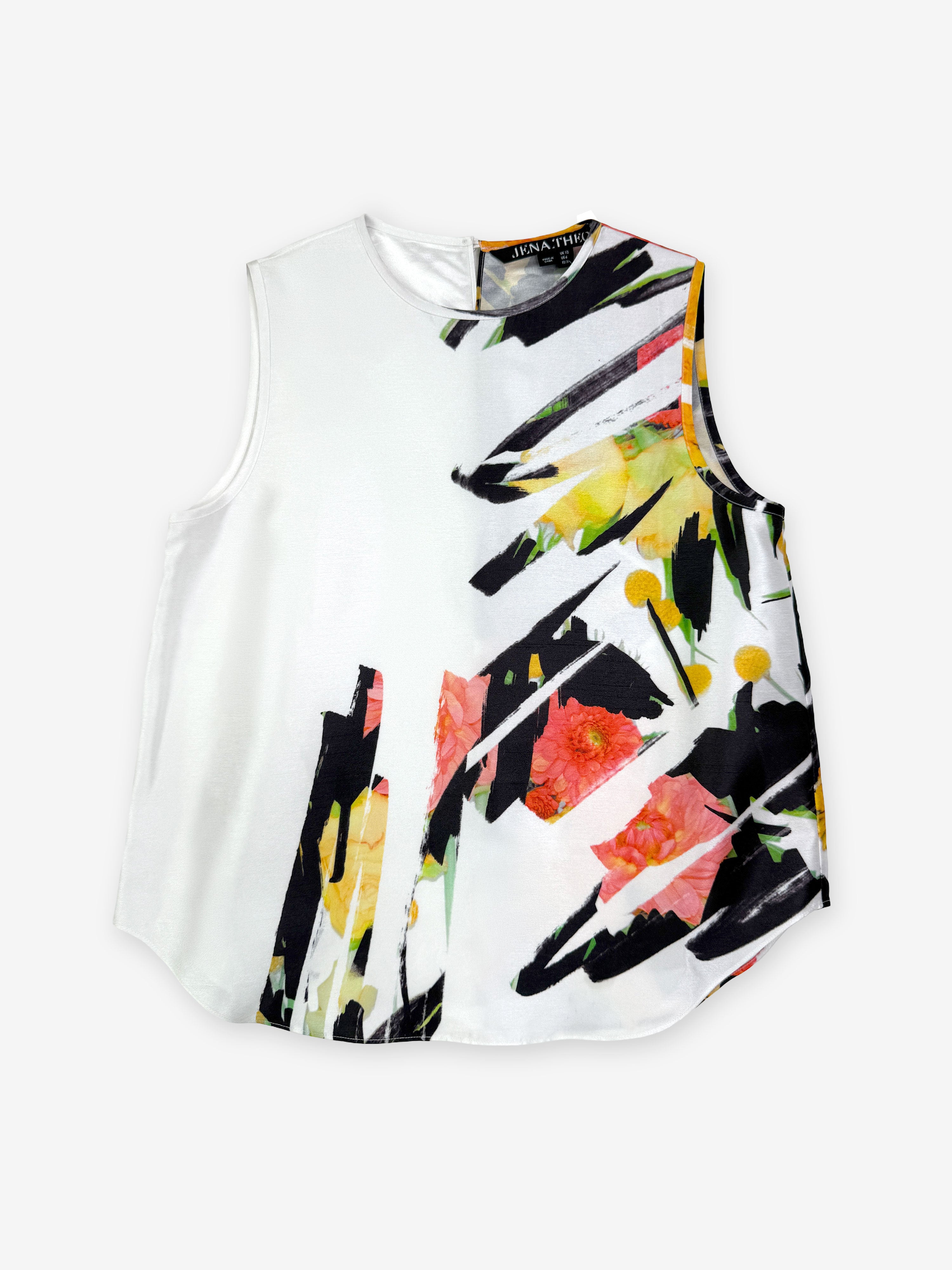 Silk marker pen flower print sleeveless top