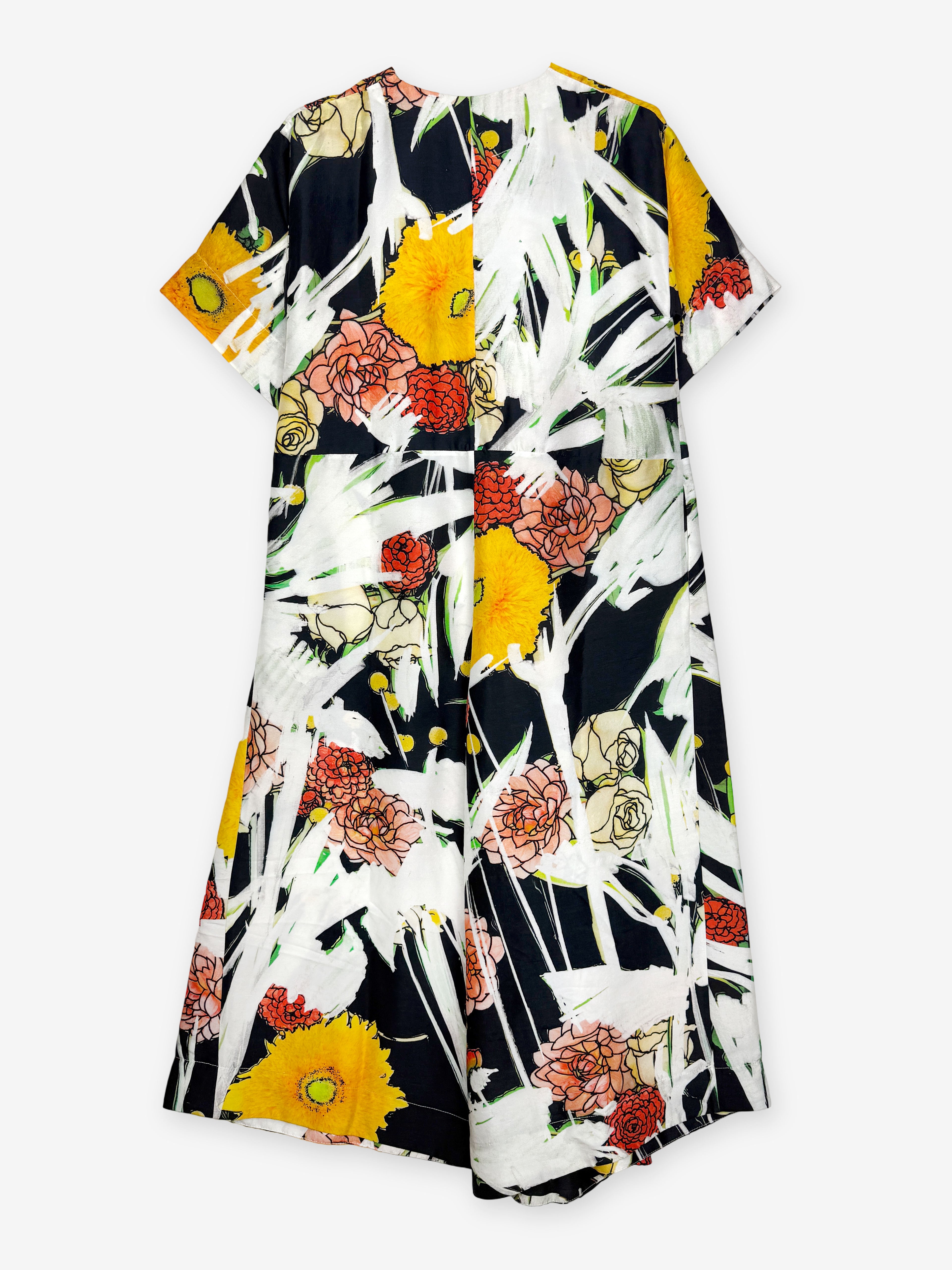 Silk marker pen flower print jumpsuit